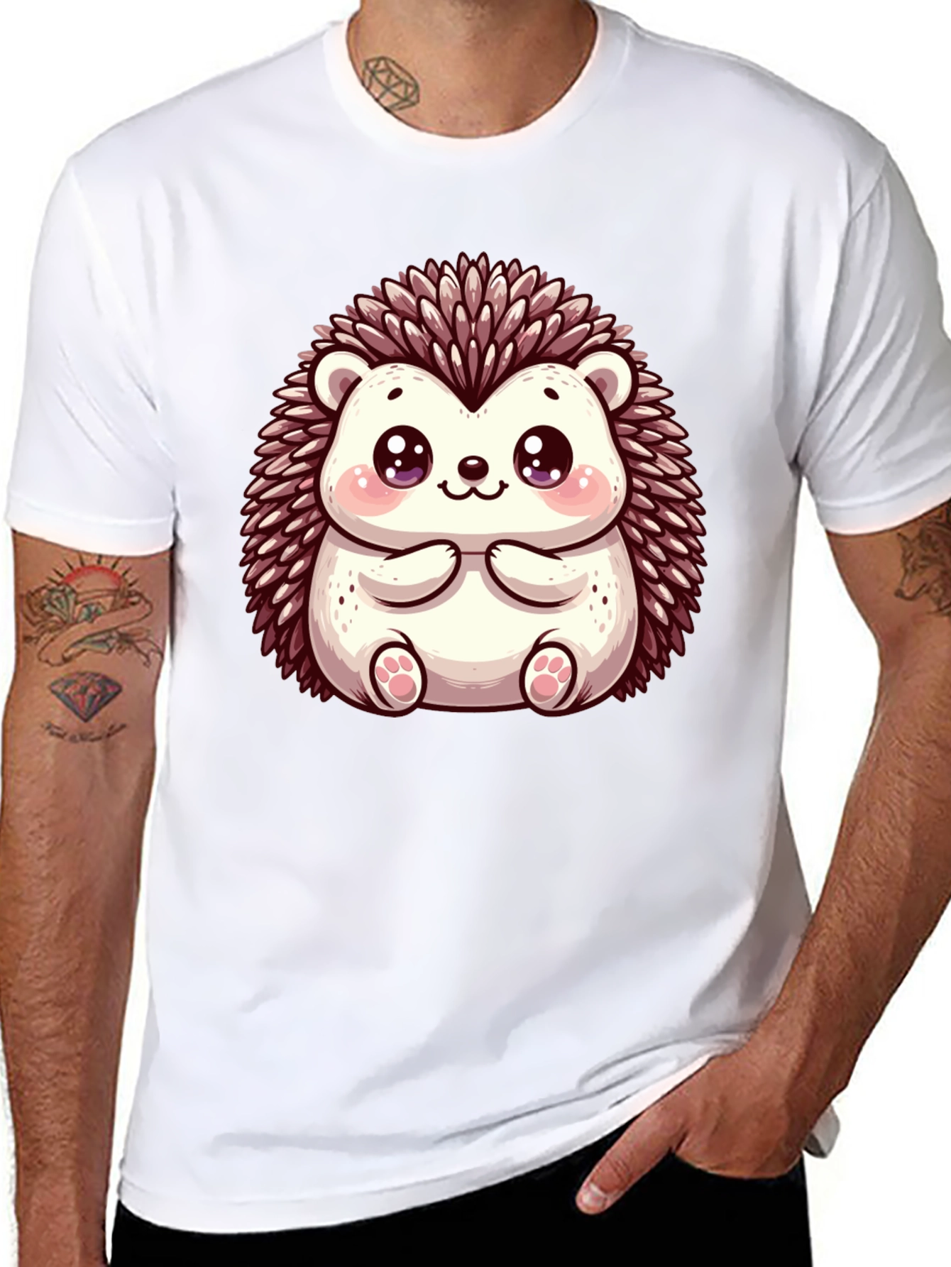 Cute Hedgehog Graphic Black T-Shirt