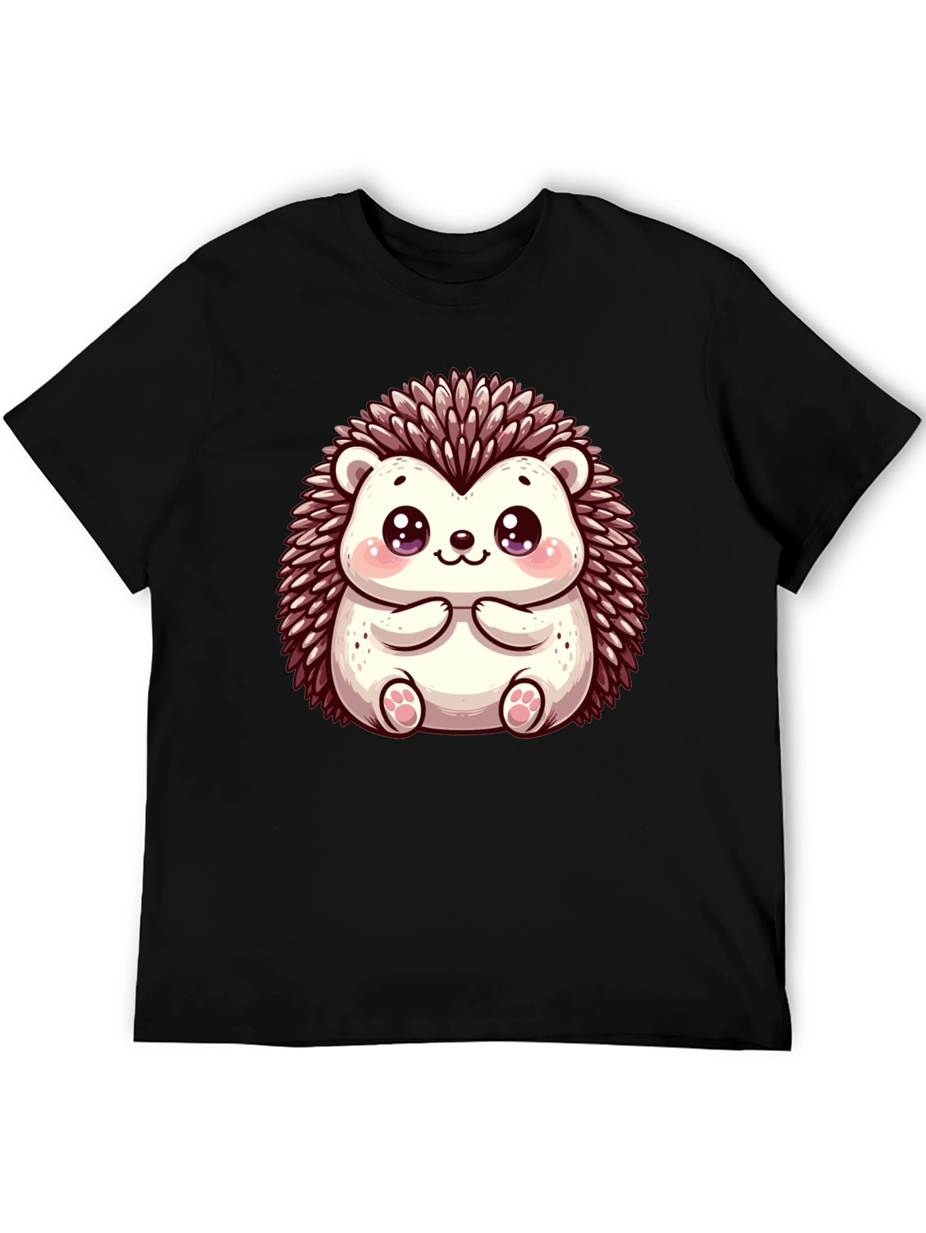 Cute Hedgehog Graphic Black T-Shirt
