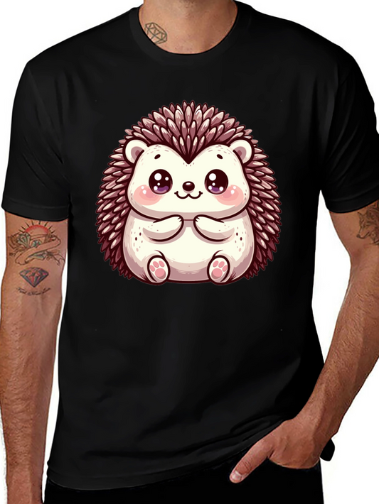 Cute Hedgehog Graphic Black T-Shirt