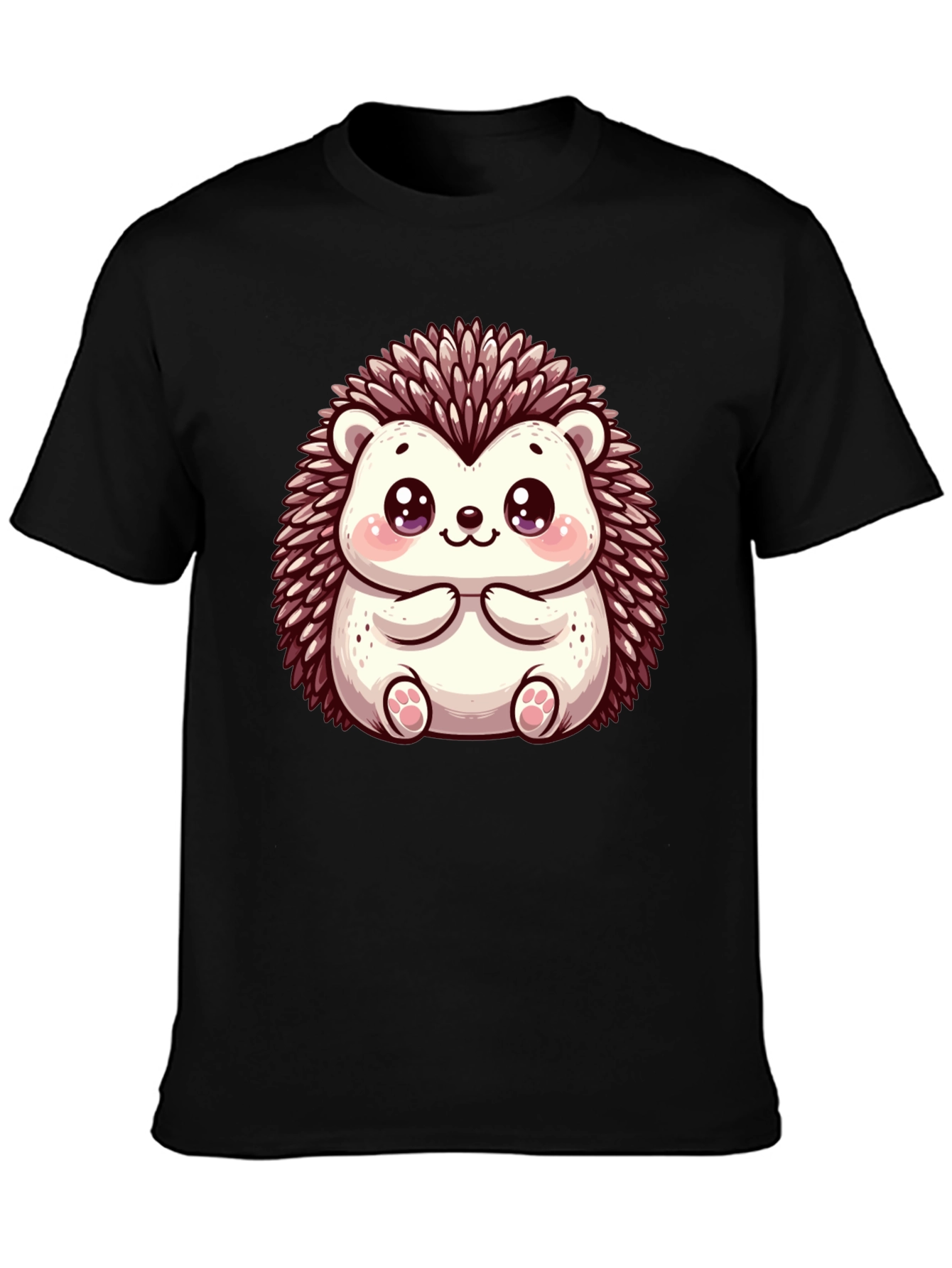 Cute Hedgehog Graphic Black T-Shirt