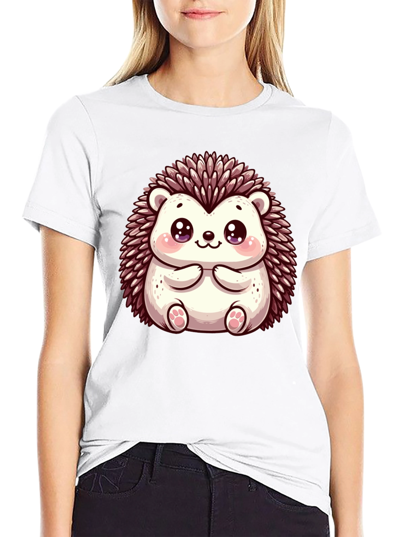 Cute Hedgehog Graphic Black T-Shirt