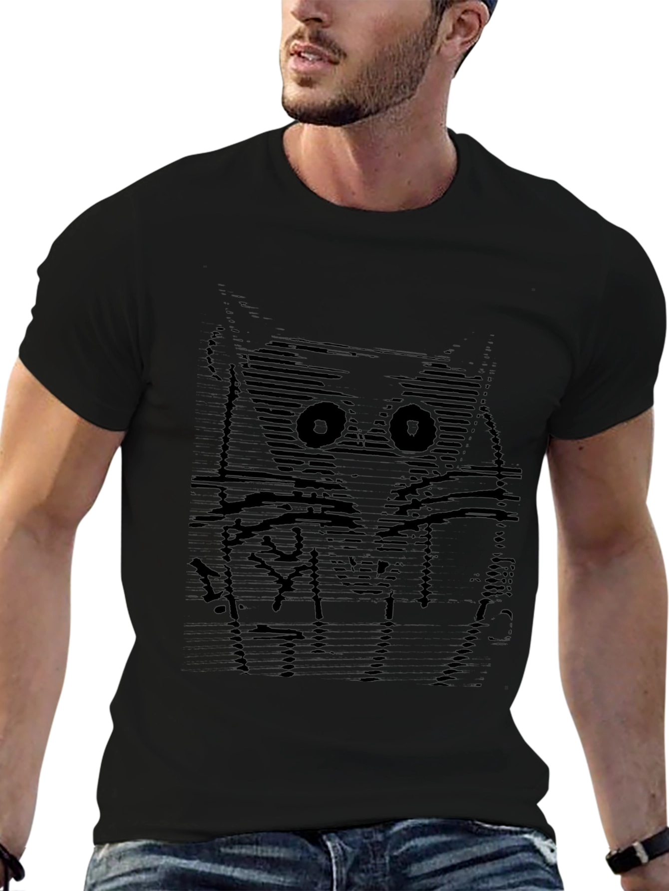 Abstract Owl Graphic Black T-Shirt