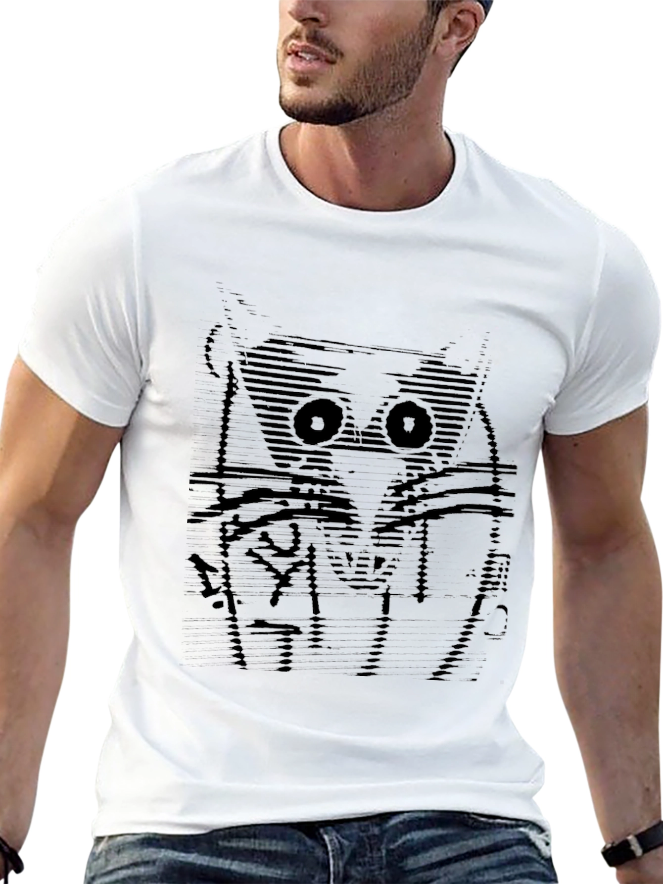 Abstract Owl Graphic Black T-Shirt