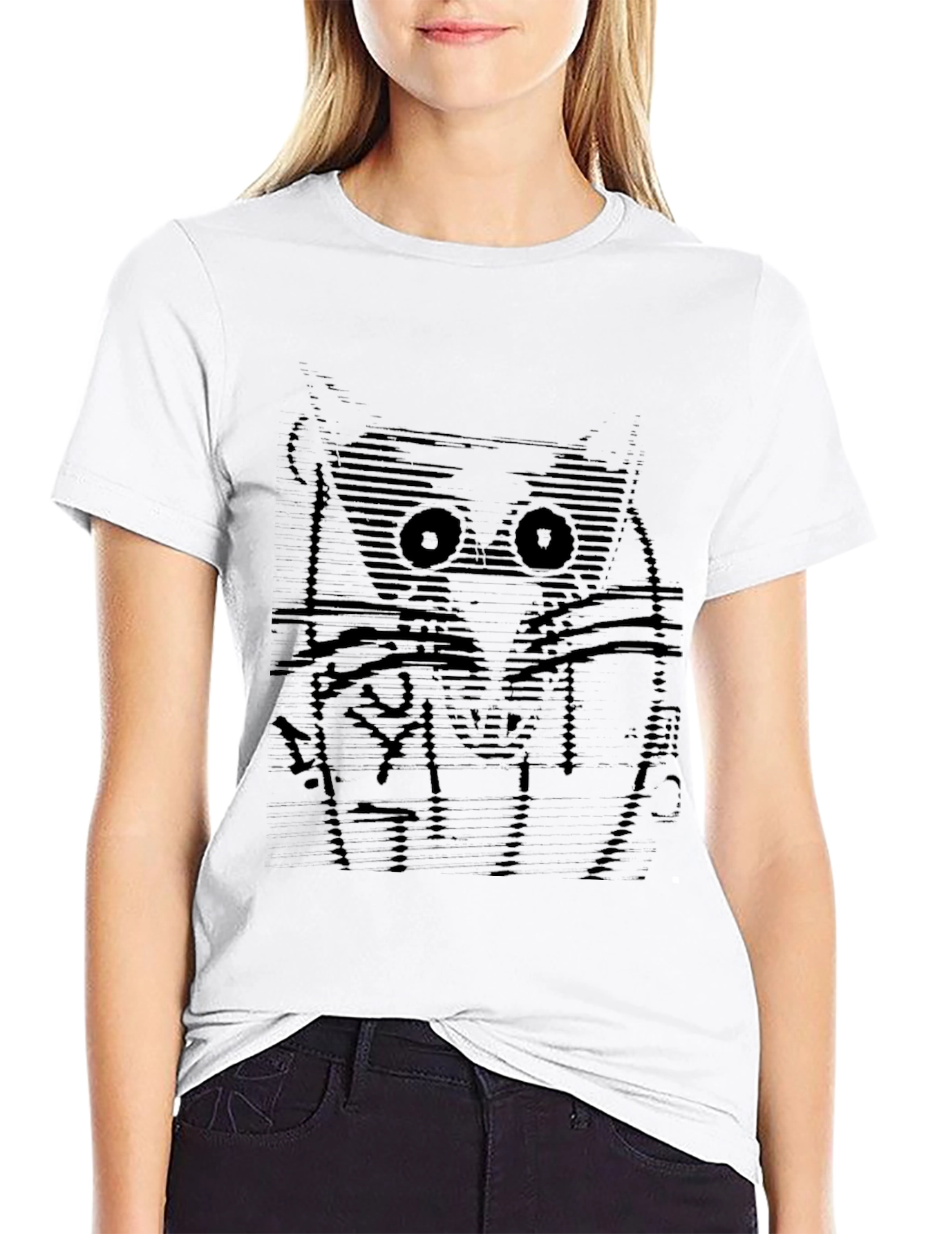 Abstract Owl Graphic Black T-Shirt