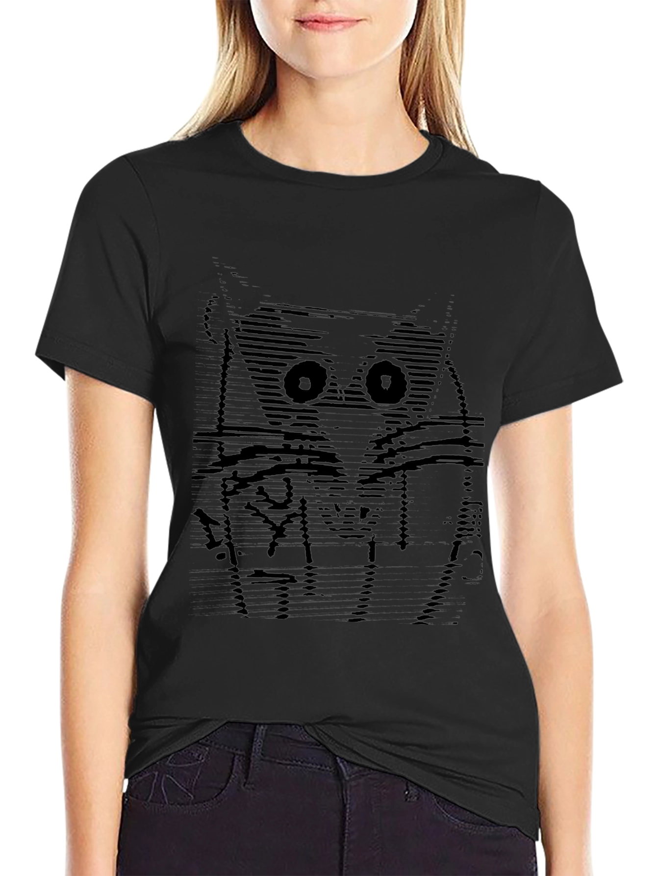 Abstract Owl Graphic Black T-Shirt