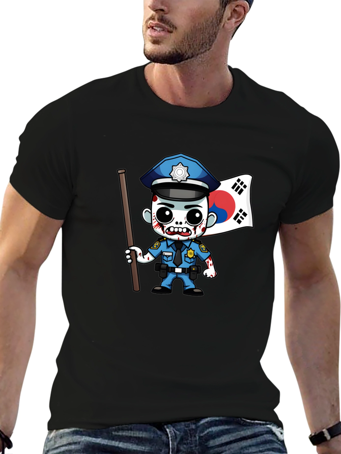 Zombie Cop South Korea Flag T-Shirt