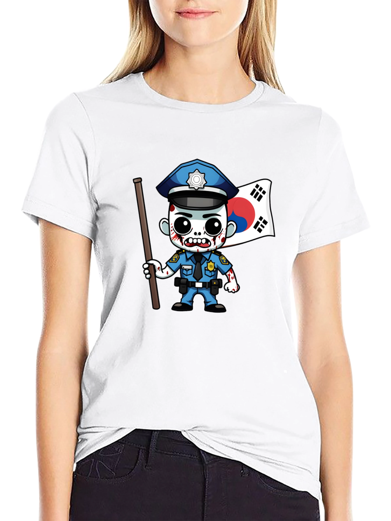 Zombie Cop South Korea Flag T-Shirt