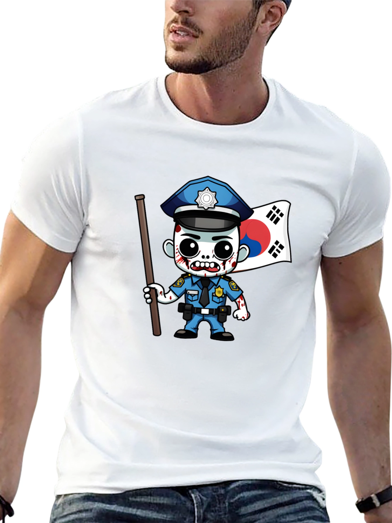 Zombie Cop South Korea Flag T-Shirt
