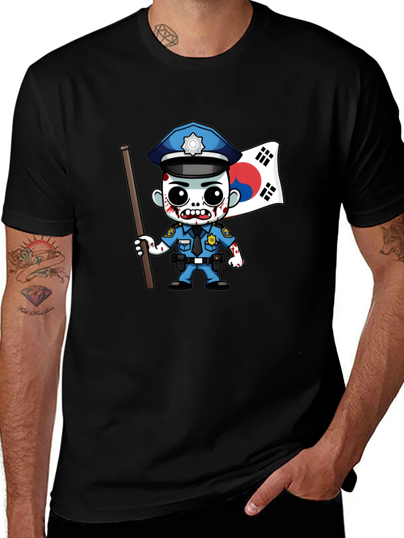 Zombie Cop South Korea Flag T-Shirt