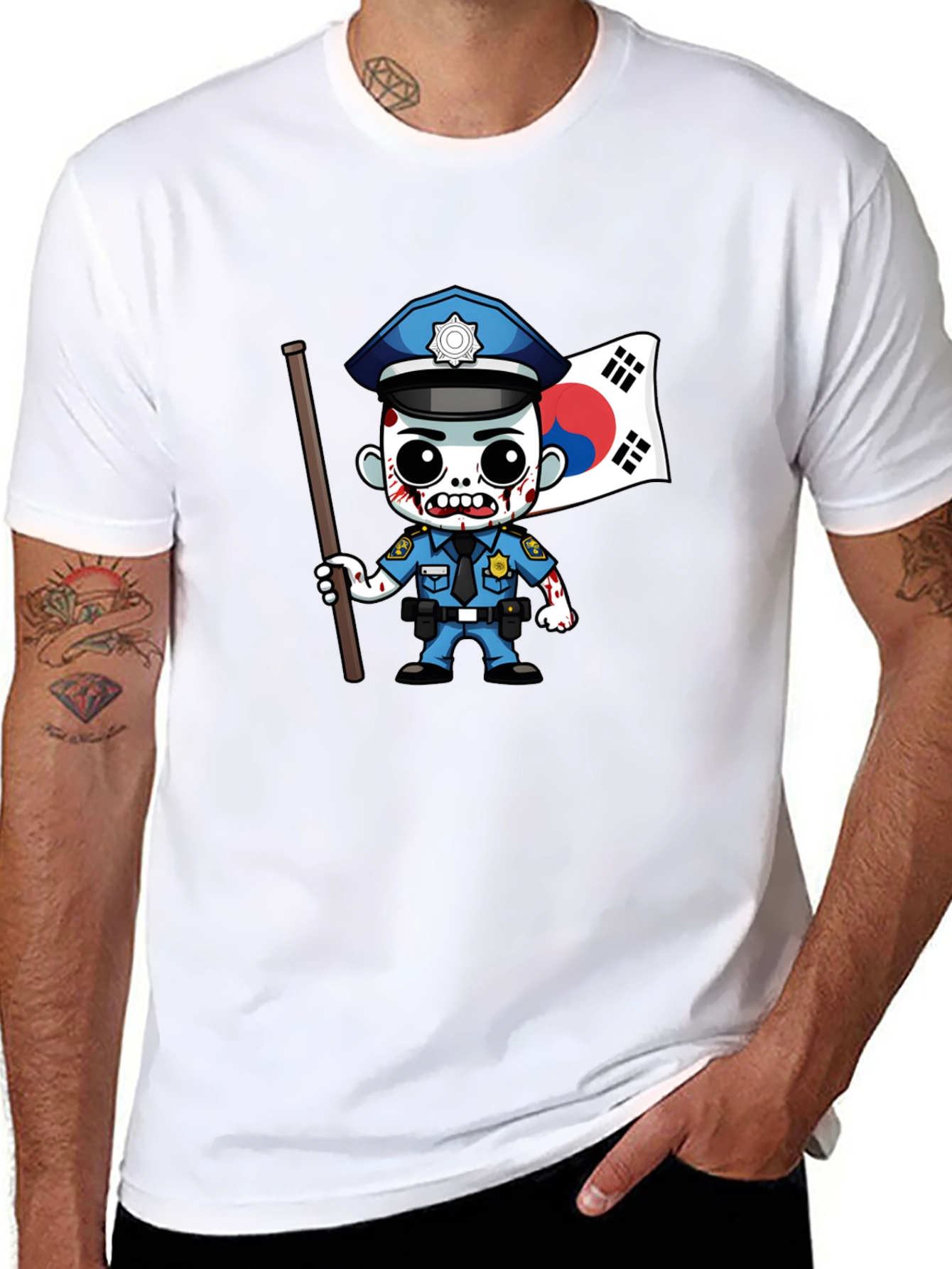 Zombie Cop South Korea Flag T-Shirt