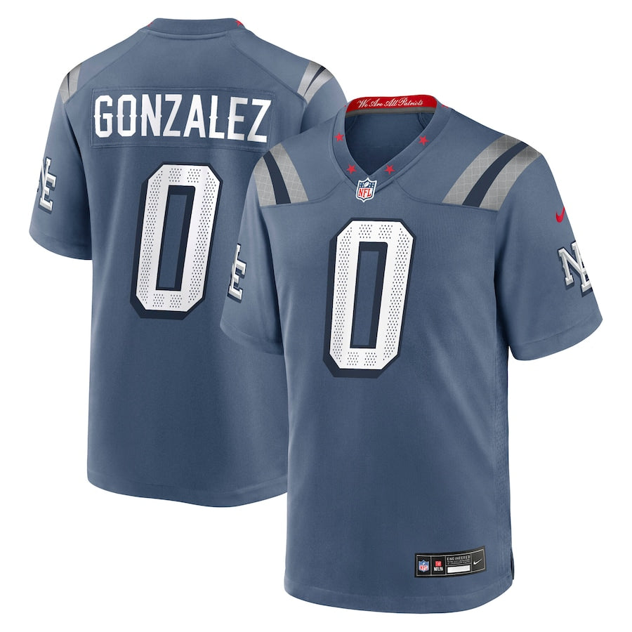 Men's New England Patriots Christian Gonzalez Nike Storm Blue 2025 Rivalries Collection Game Jersey