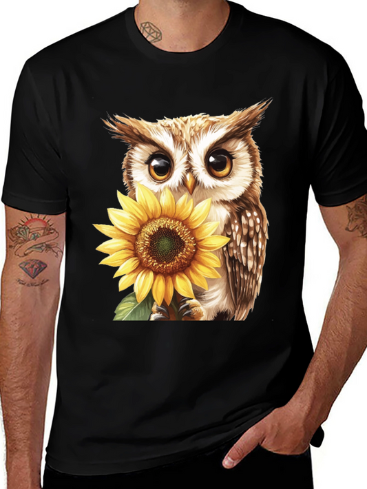 Owl and Sunflower Graphic Tee - Unique Design