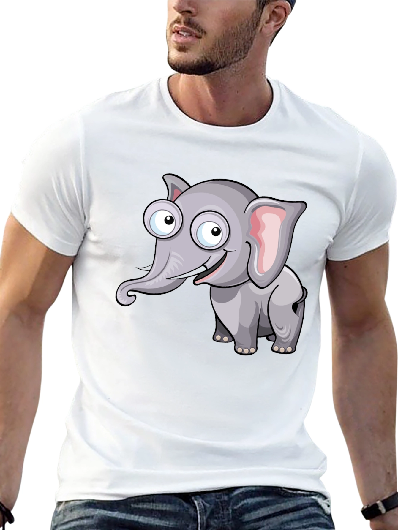 Cartoon Elephant Graphic Black T-Shirt