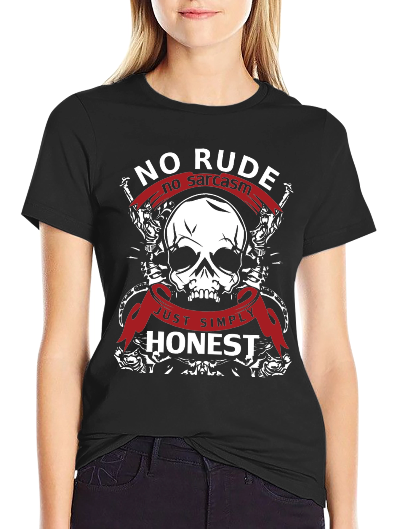 No Rude No Sarcasm Honest Skull Graphic T-Shirt