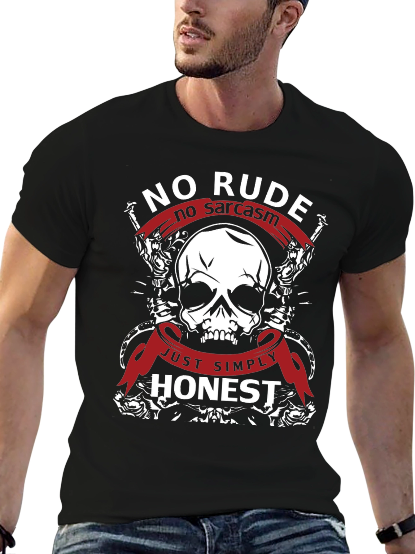 No Rude No Sarcasm Honest Skull Graphic T-Shirt