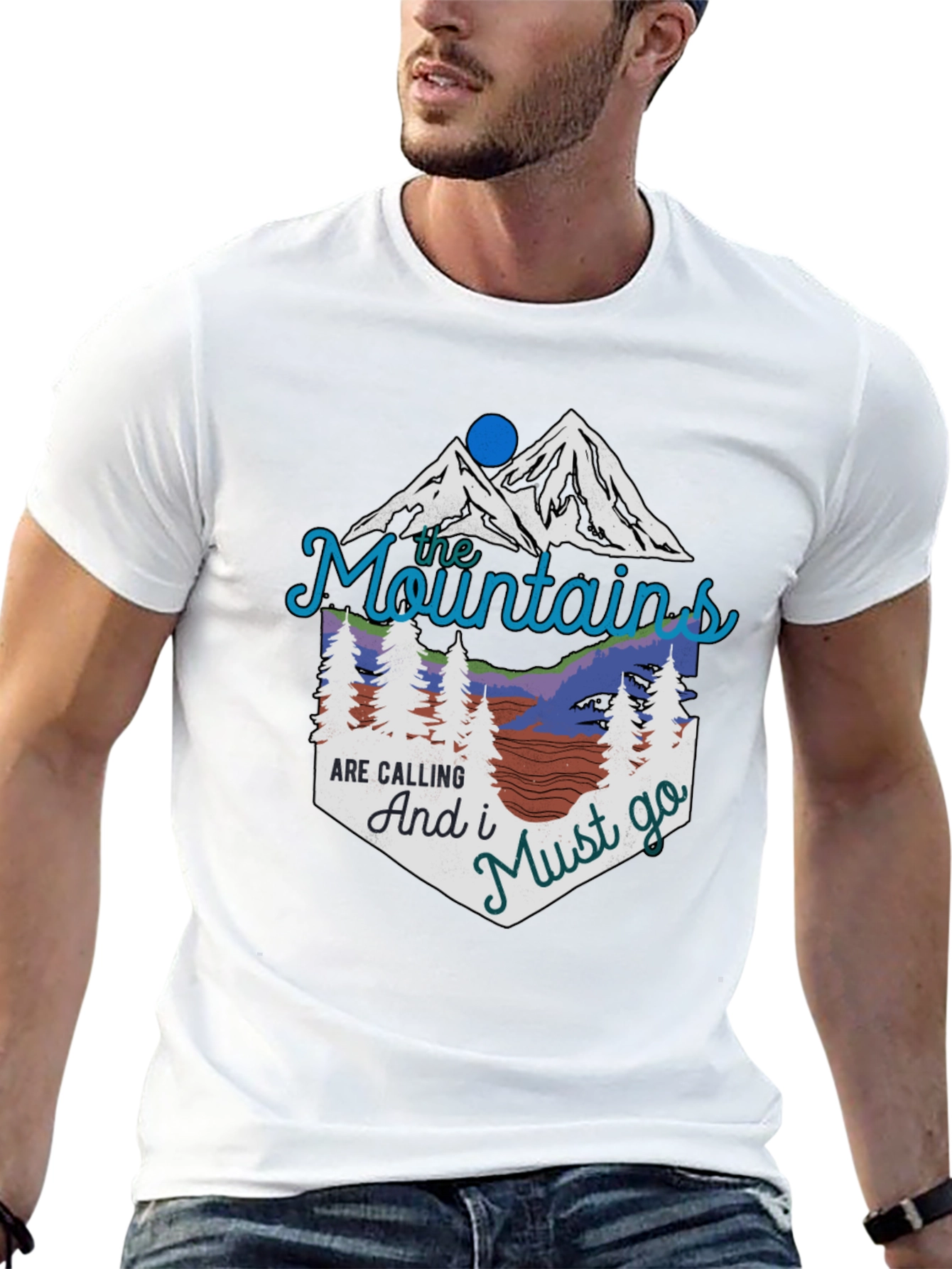 Mountains are Calling Black Graphic T-Shirt