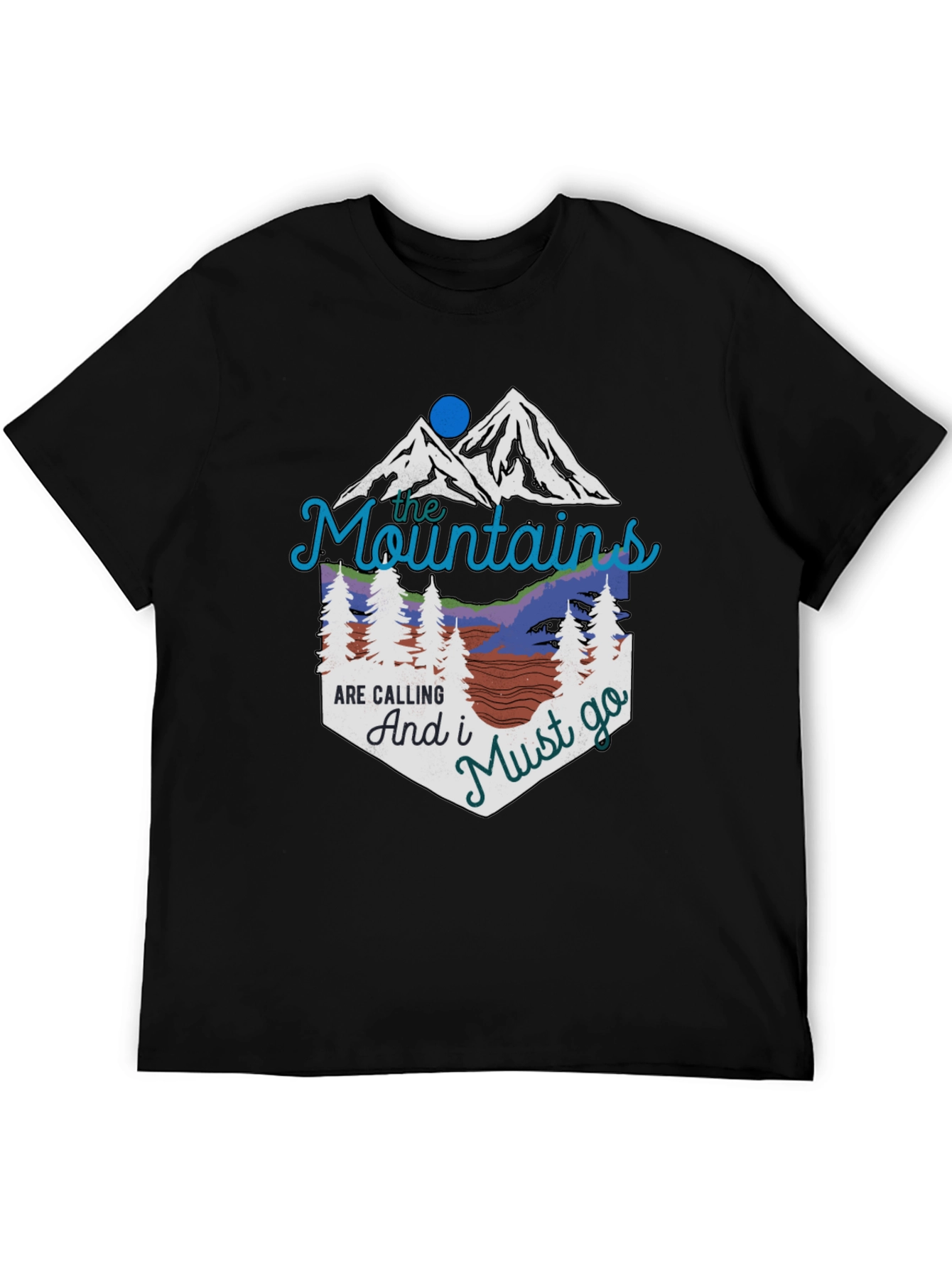 Mountains are Calling Black Graphic T-Shirt