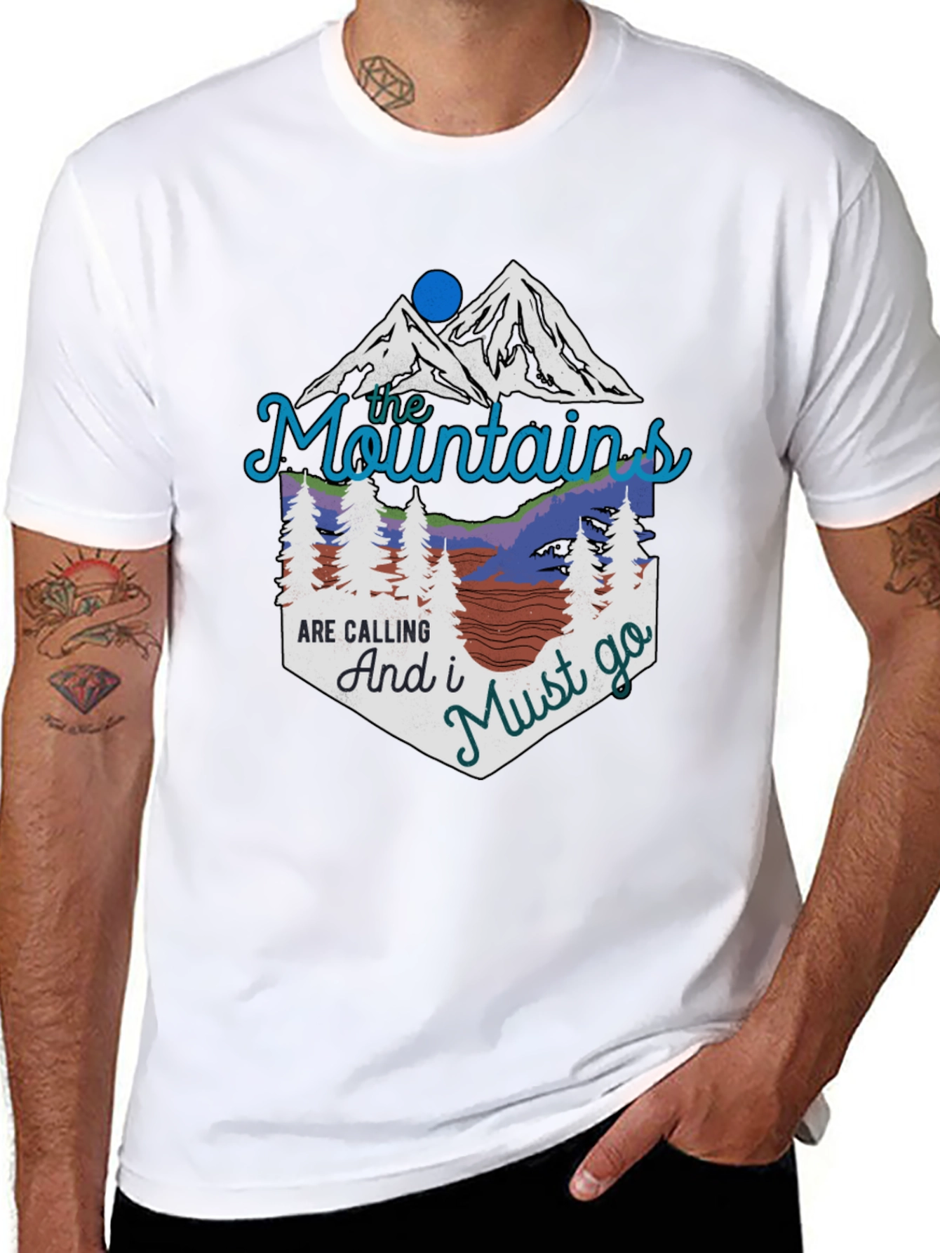 Mountains are Calling Black Graphic T-Shirt