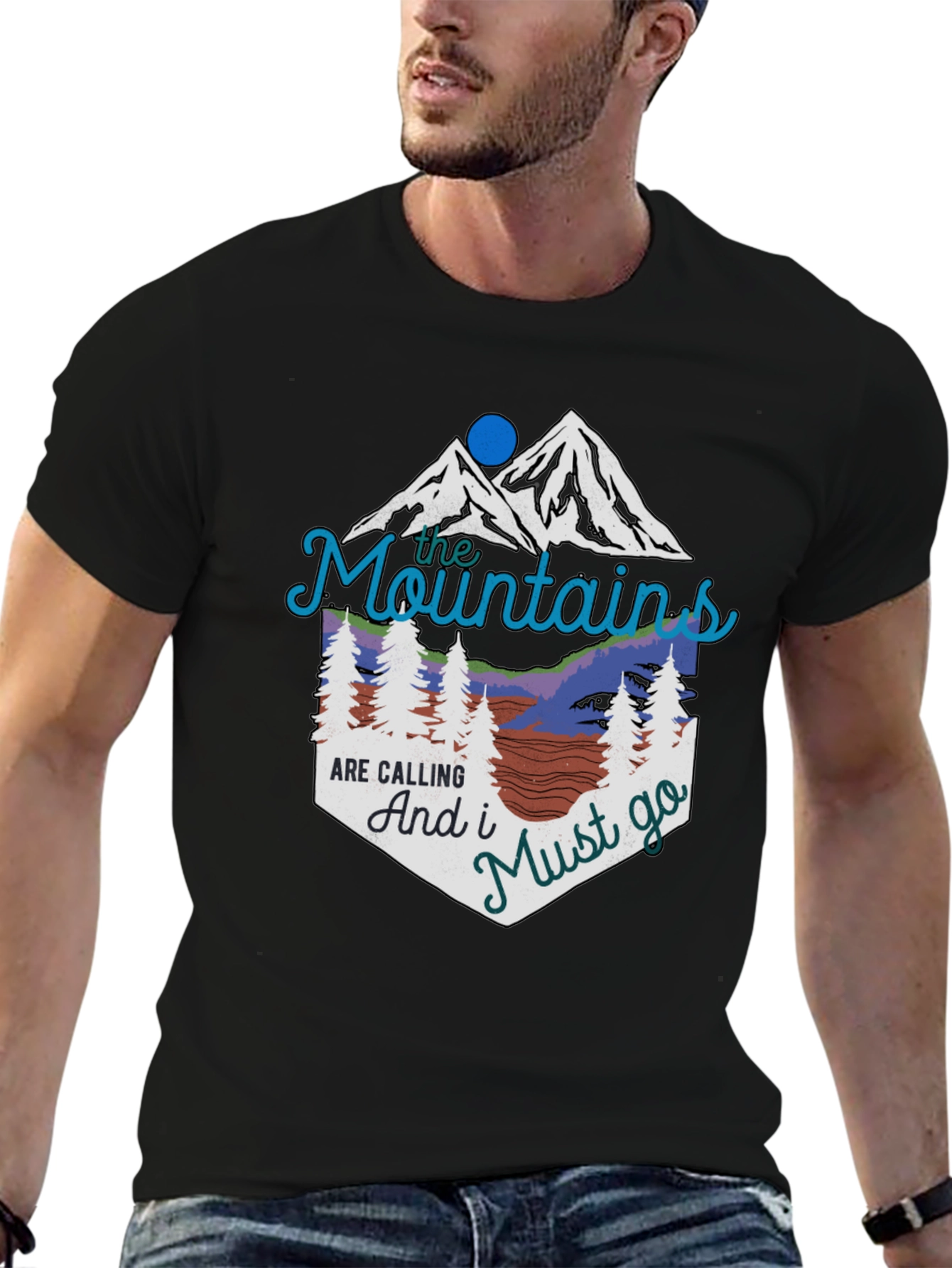 Mountains are Calling Black Graphic T-Shirt