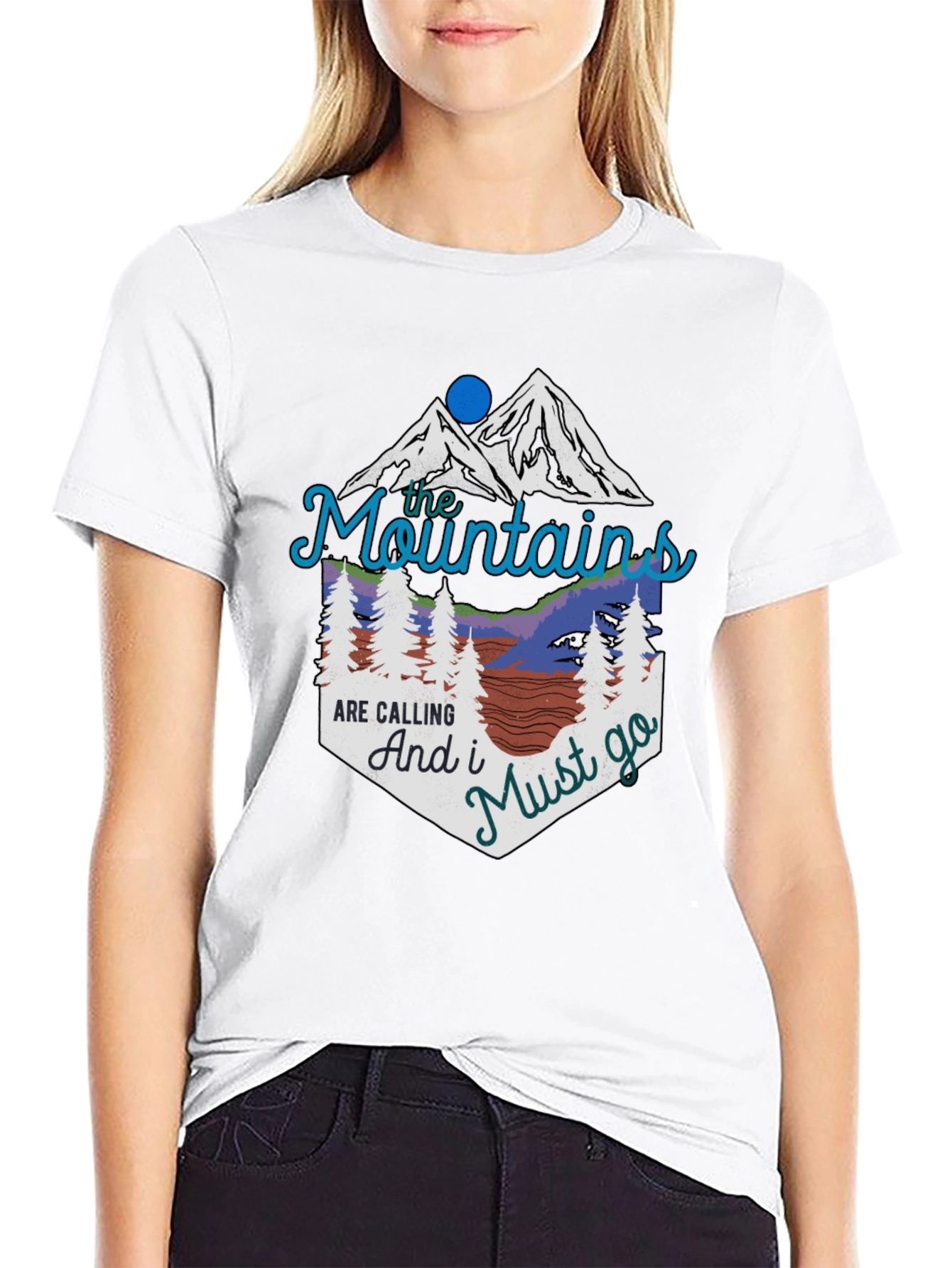 Mountains are Calling Black Graphic T-Shirt