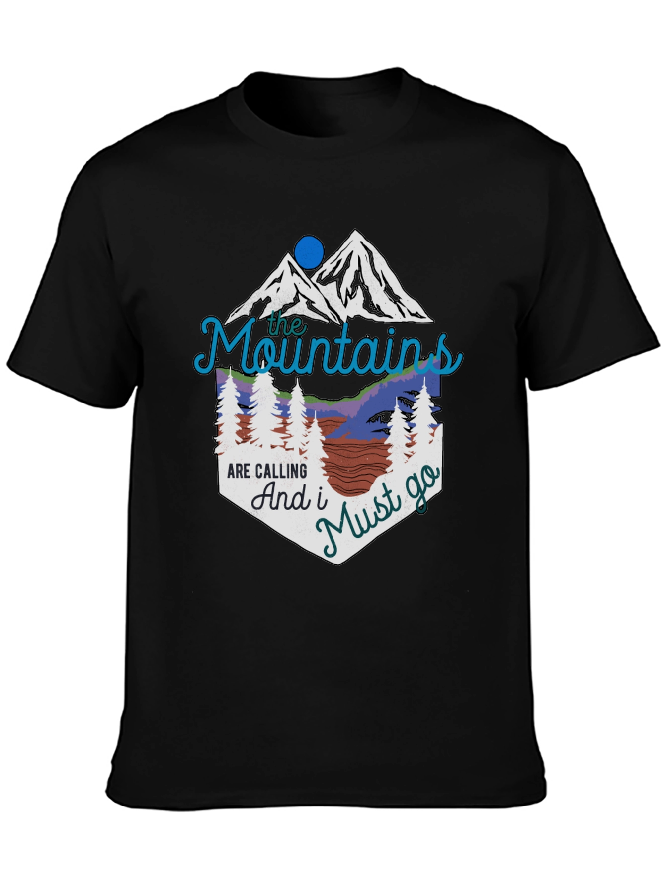 Mountains are Calling Black Graphic T-Shirt