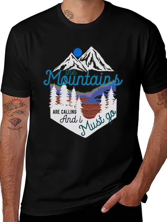 Mountains are Calling Black Graphic T-Shirt