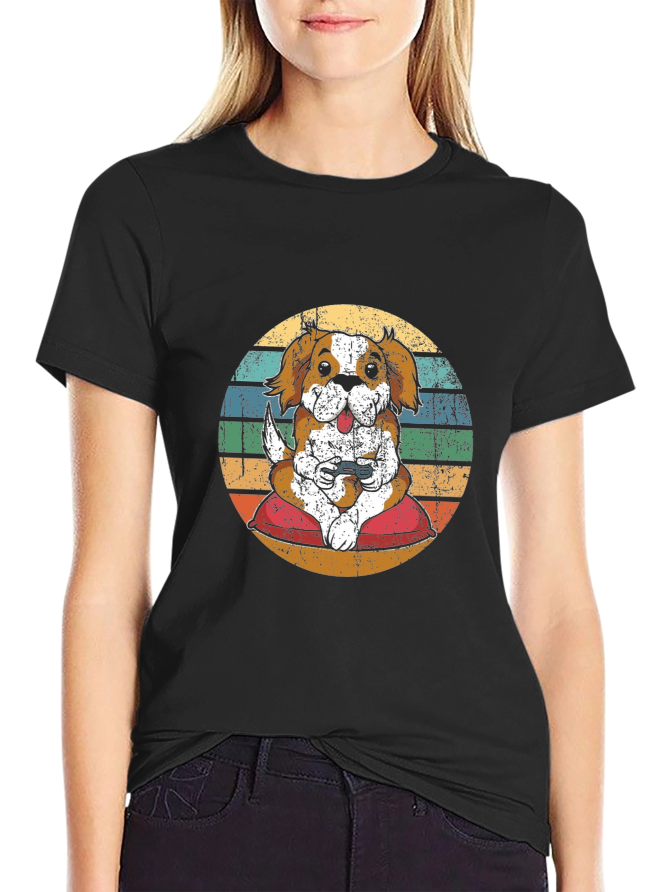 Gamer Dog Retro T-Shirt