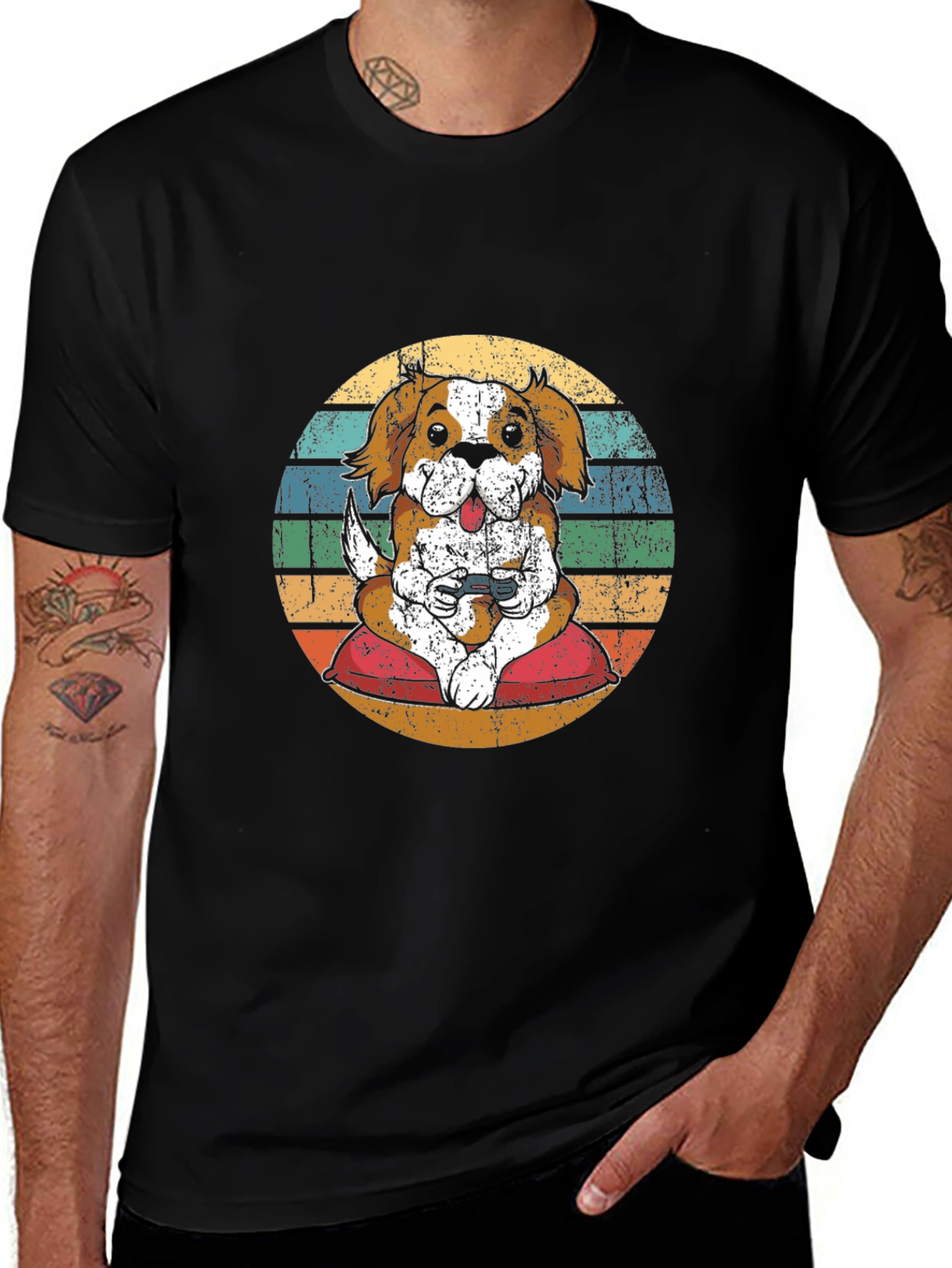 Gamer Dog Retro T-Shirt
