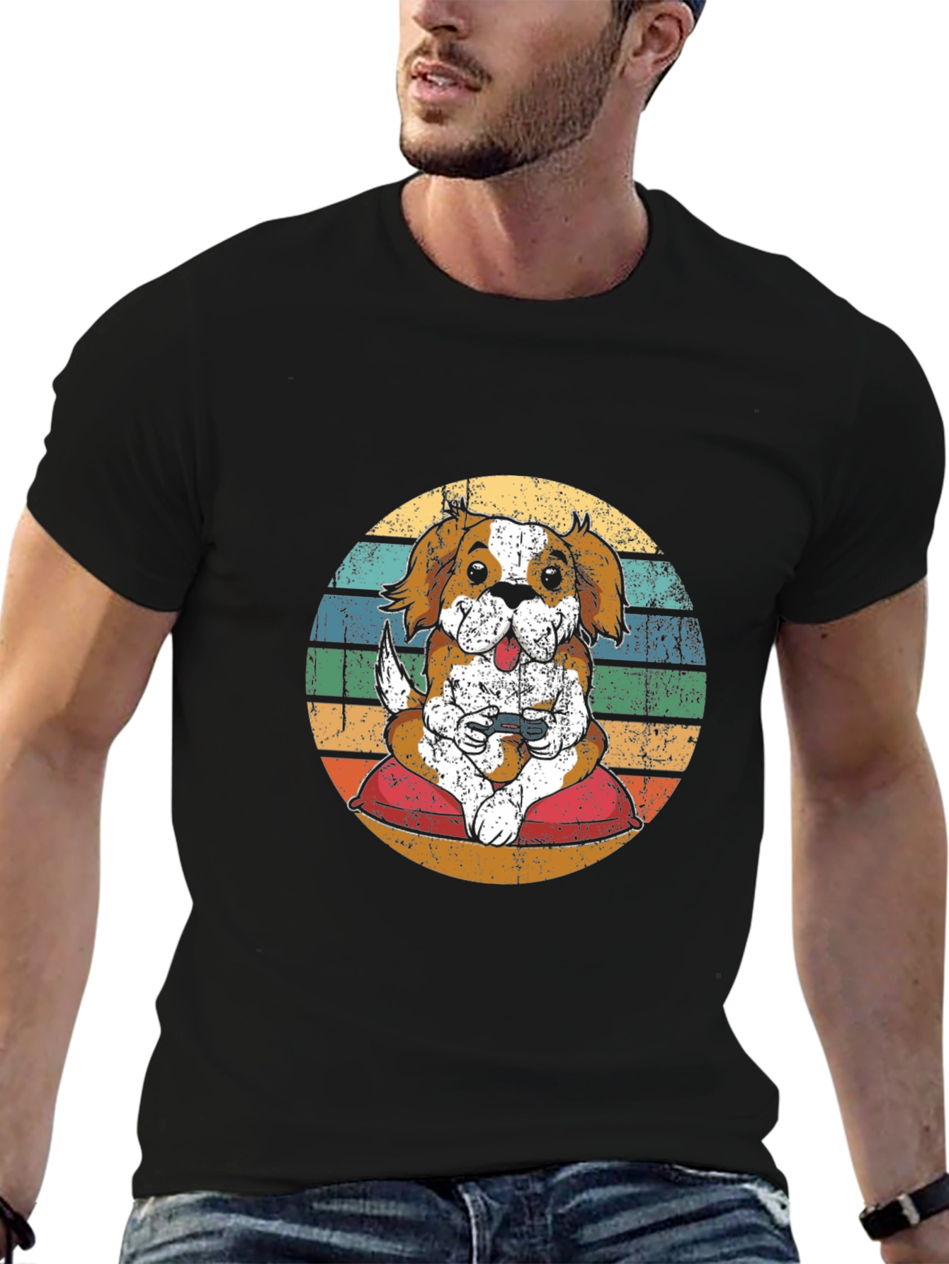 Gamer Dog Retro T-Shirt