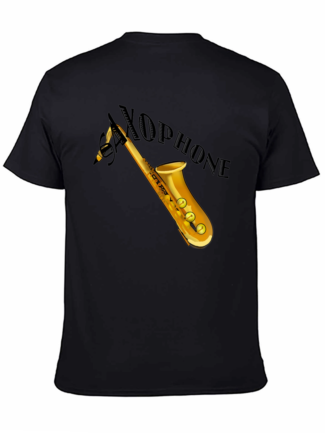 Saxophone Graphic Tee - Black Cotton Casual Shirt
