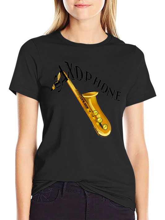 Saxophone Graphic Tee - Black Cotton Casual Shirt