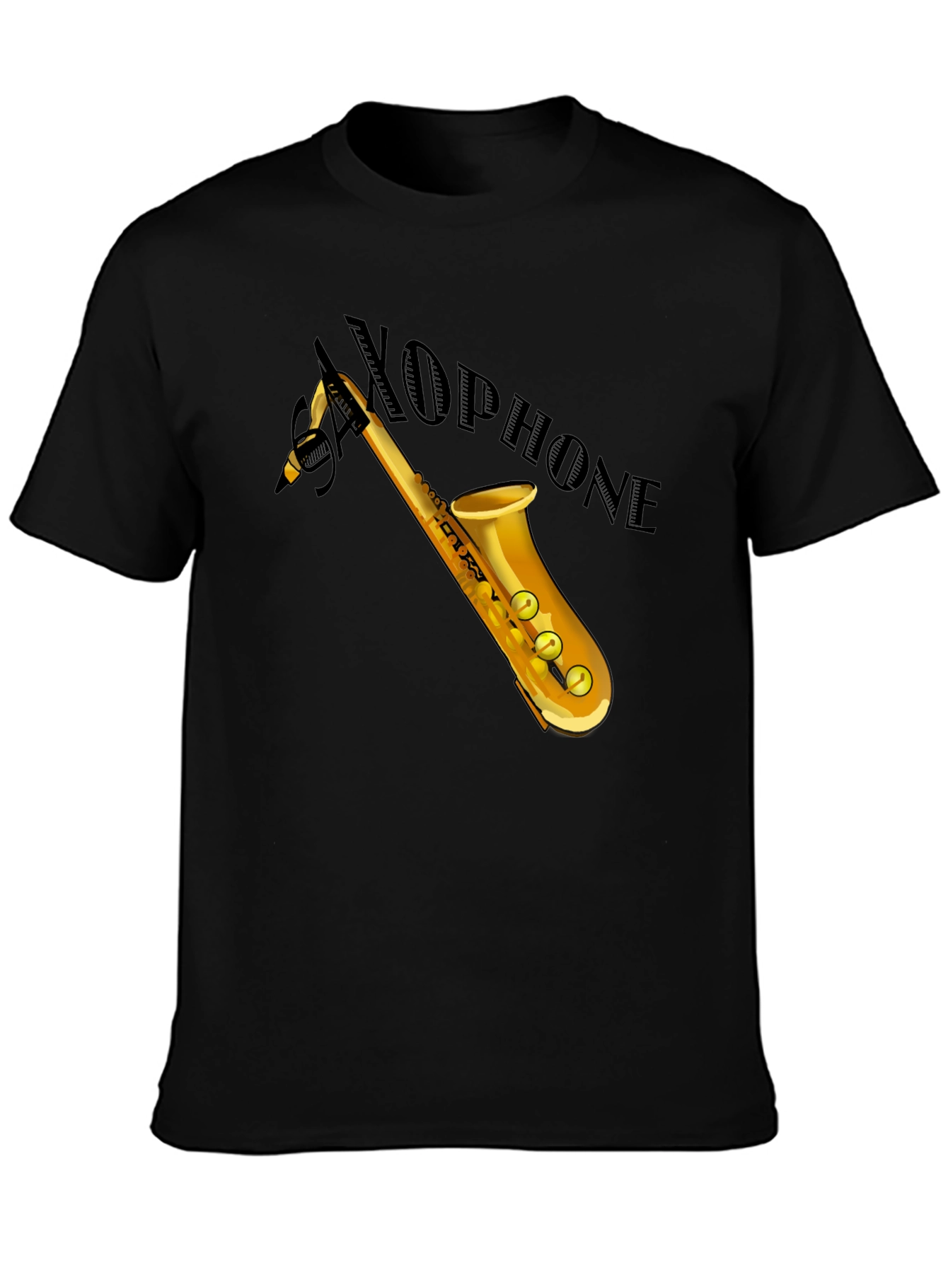 Saxophone Graphic Tee - Black Cotton Casual Shirt