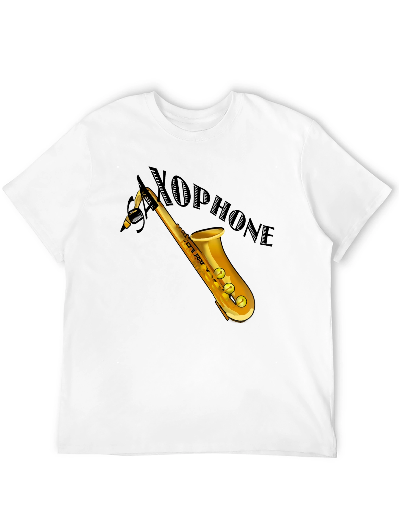 Saxophone Graphic Tee - Black Cotton Casual Shirt