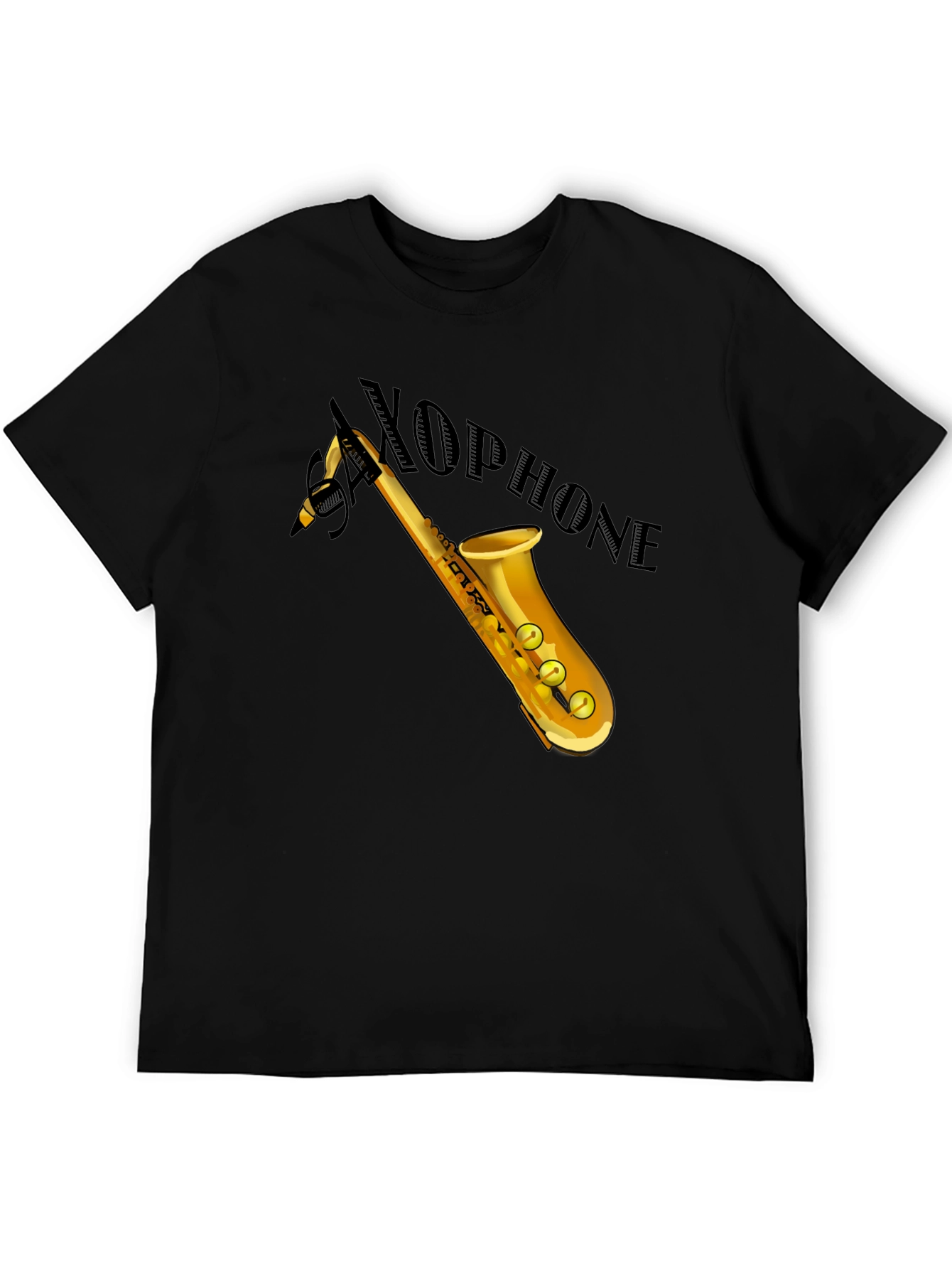 Saxophone Graphic Tee - Black Cotton Casual Shirt