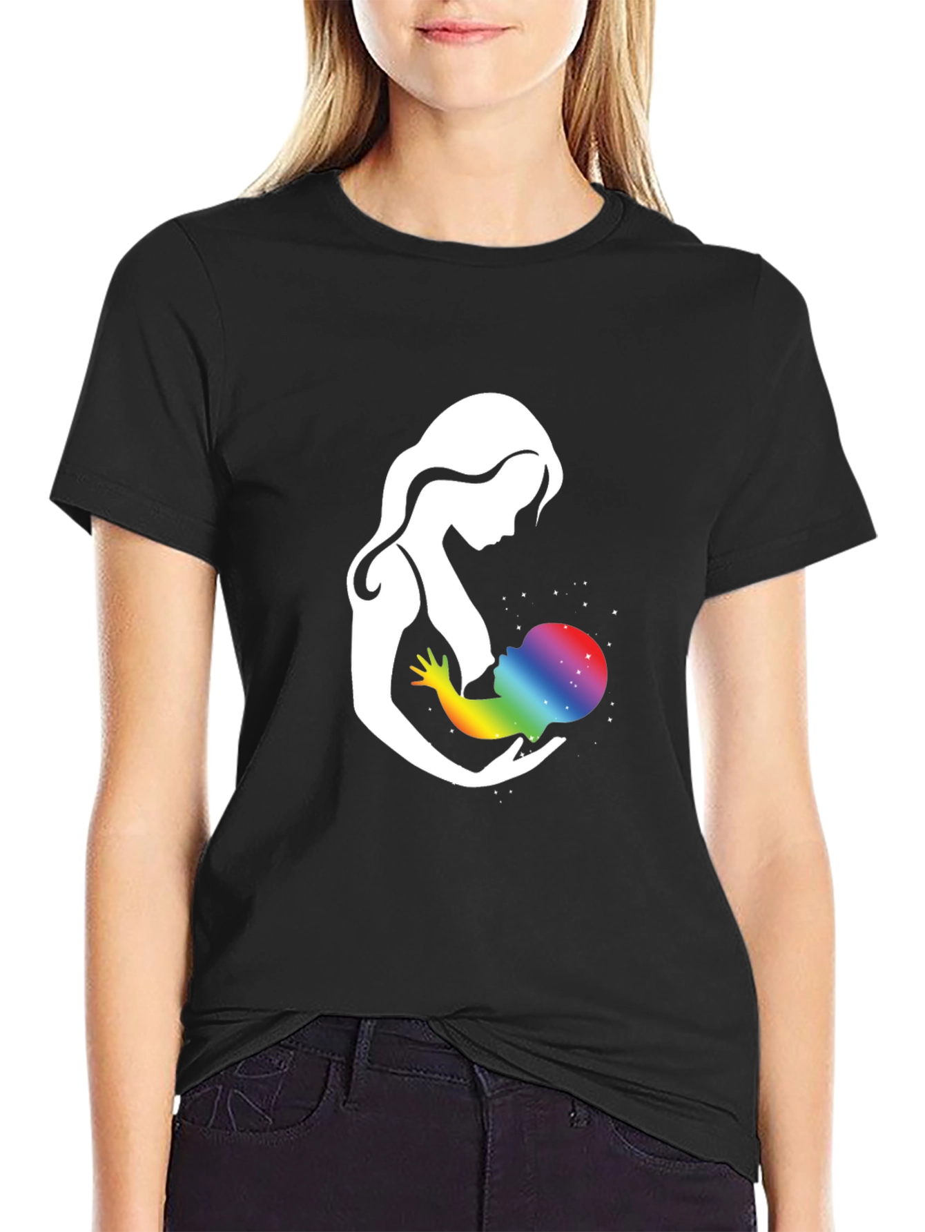 Mother & Child Rainbow Galaxy Graphic T-Shirt