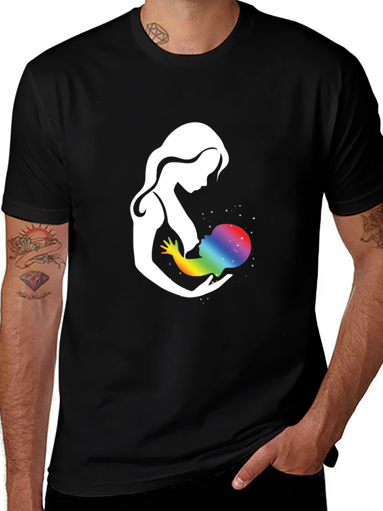 Mother & Child Rainbow Galaxy Graphic T-Shirt