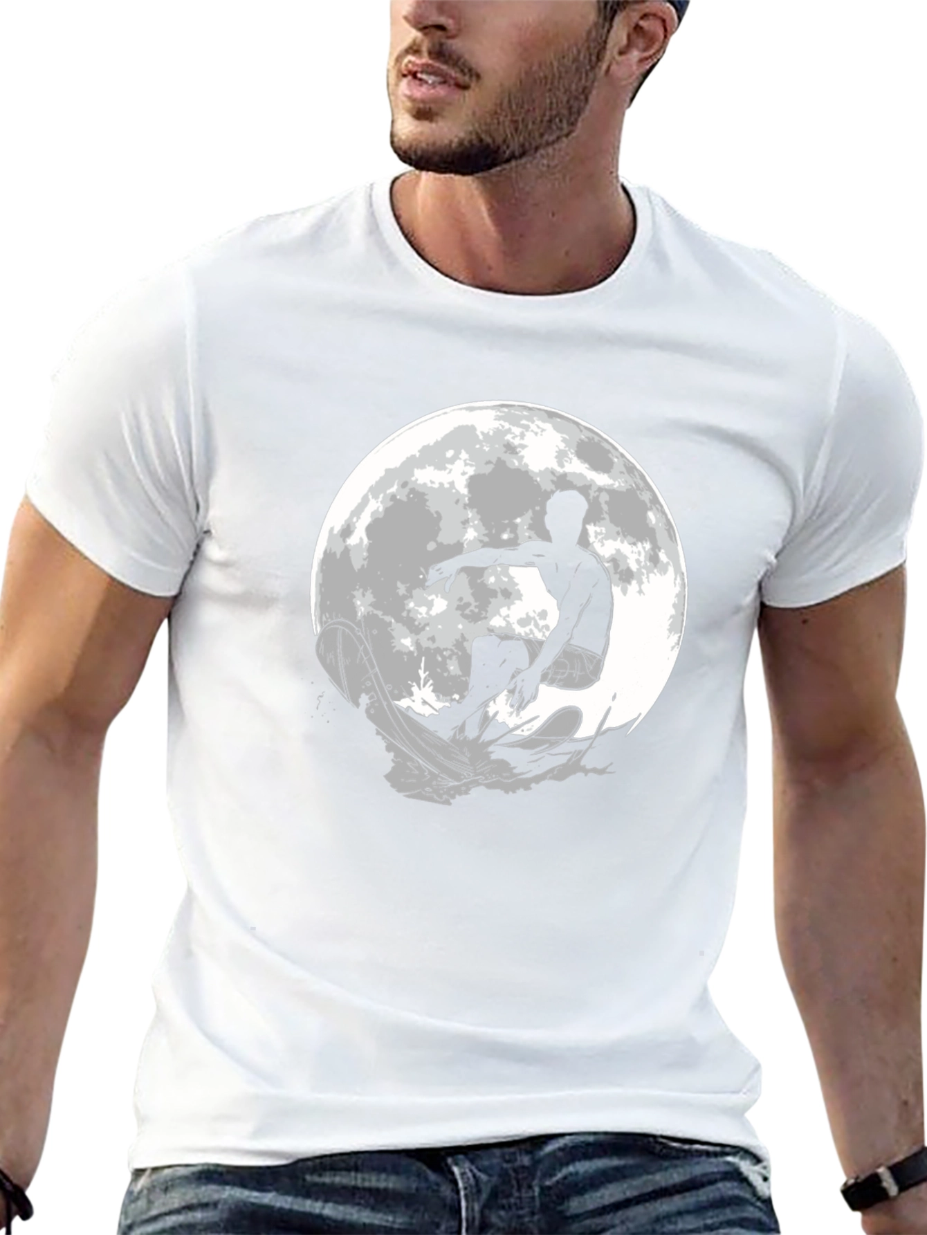 Surfer Moon Graphic T-Shirt - Cool Black Tee