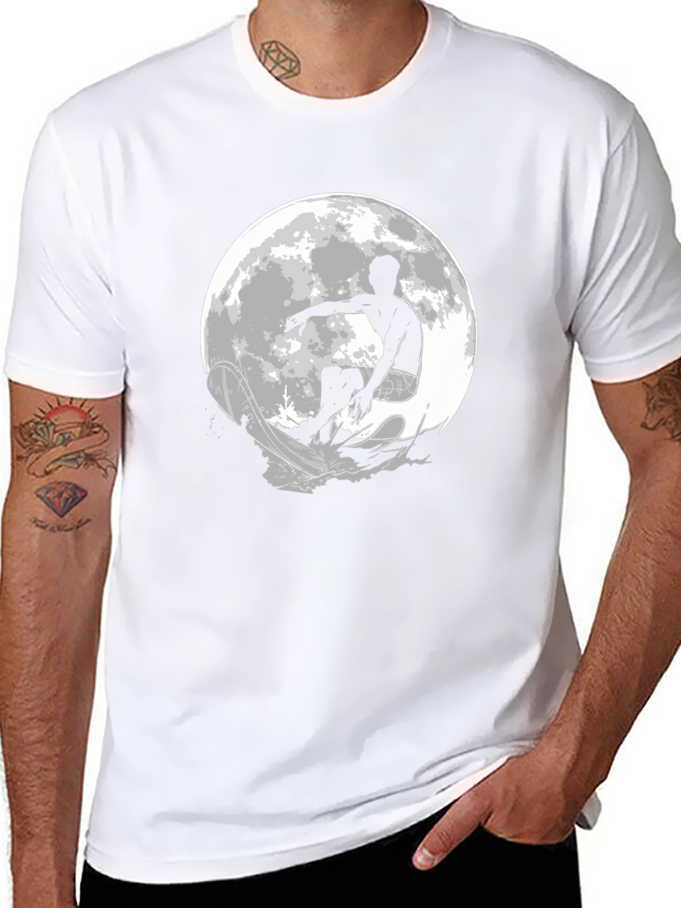 Surfer Moon Graphic T-Shirt - Cool Black Tee