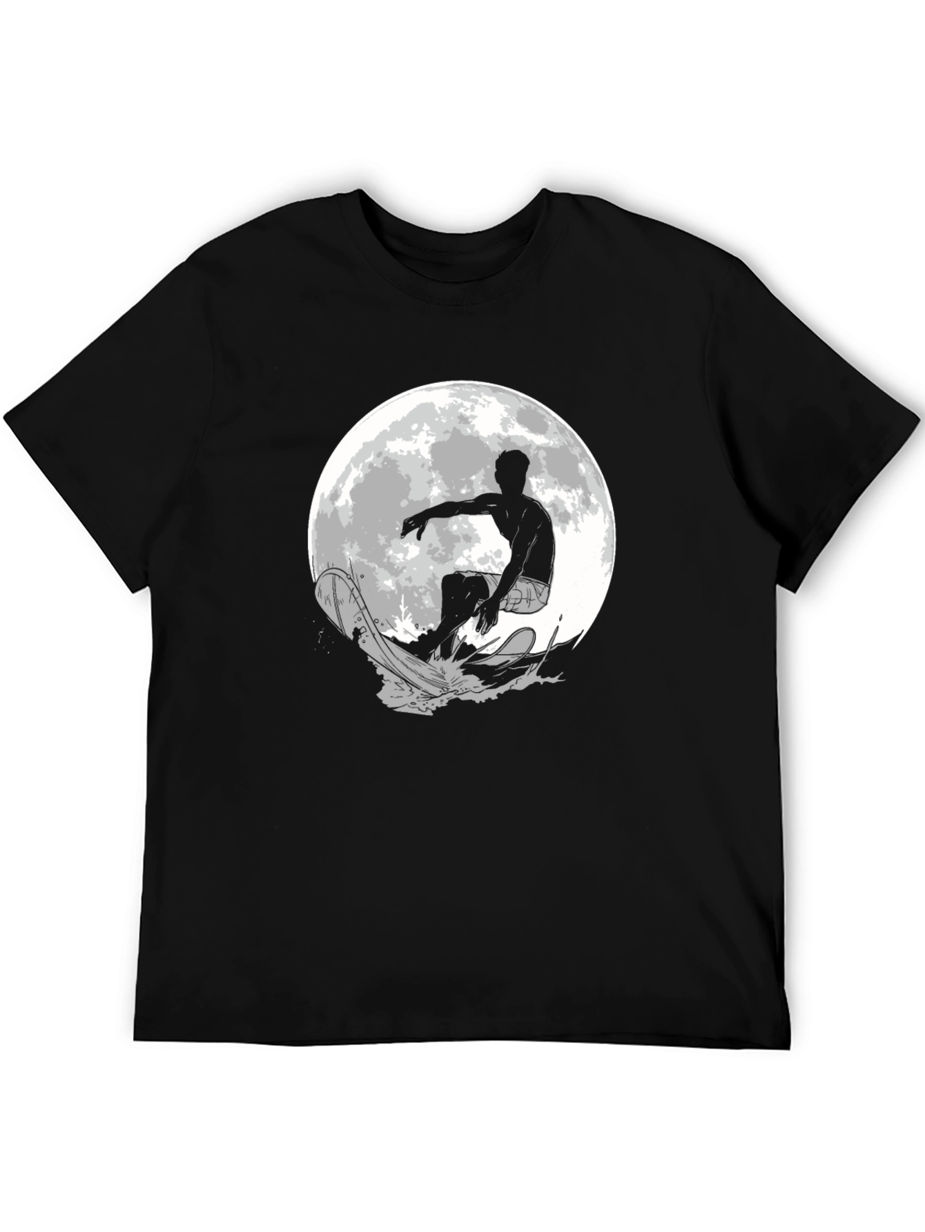 Surfer Moon Graphic T-Shirt - Cool Black Tee