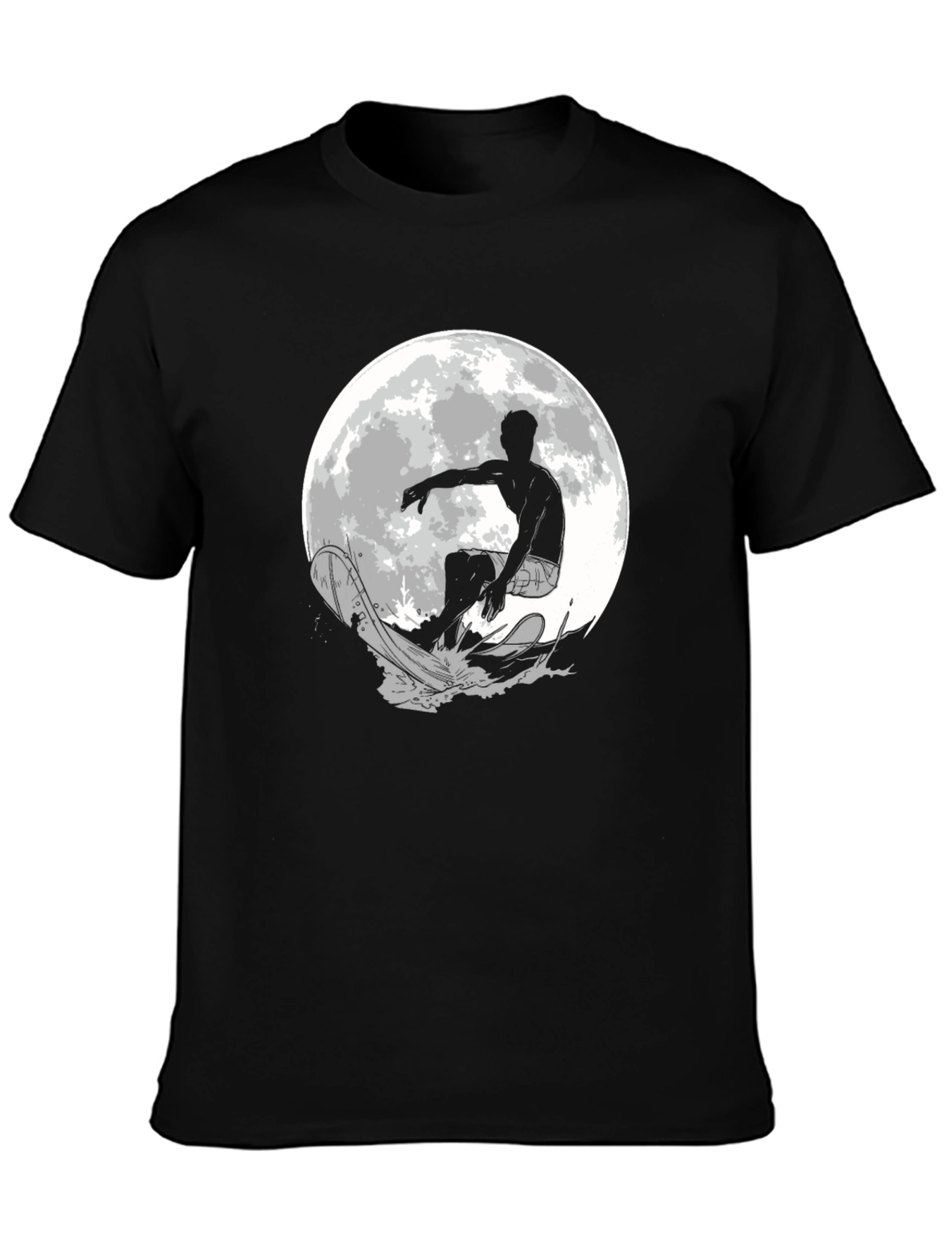 Surfer Moon Graphic T-Shirt - Cool Black Tee