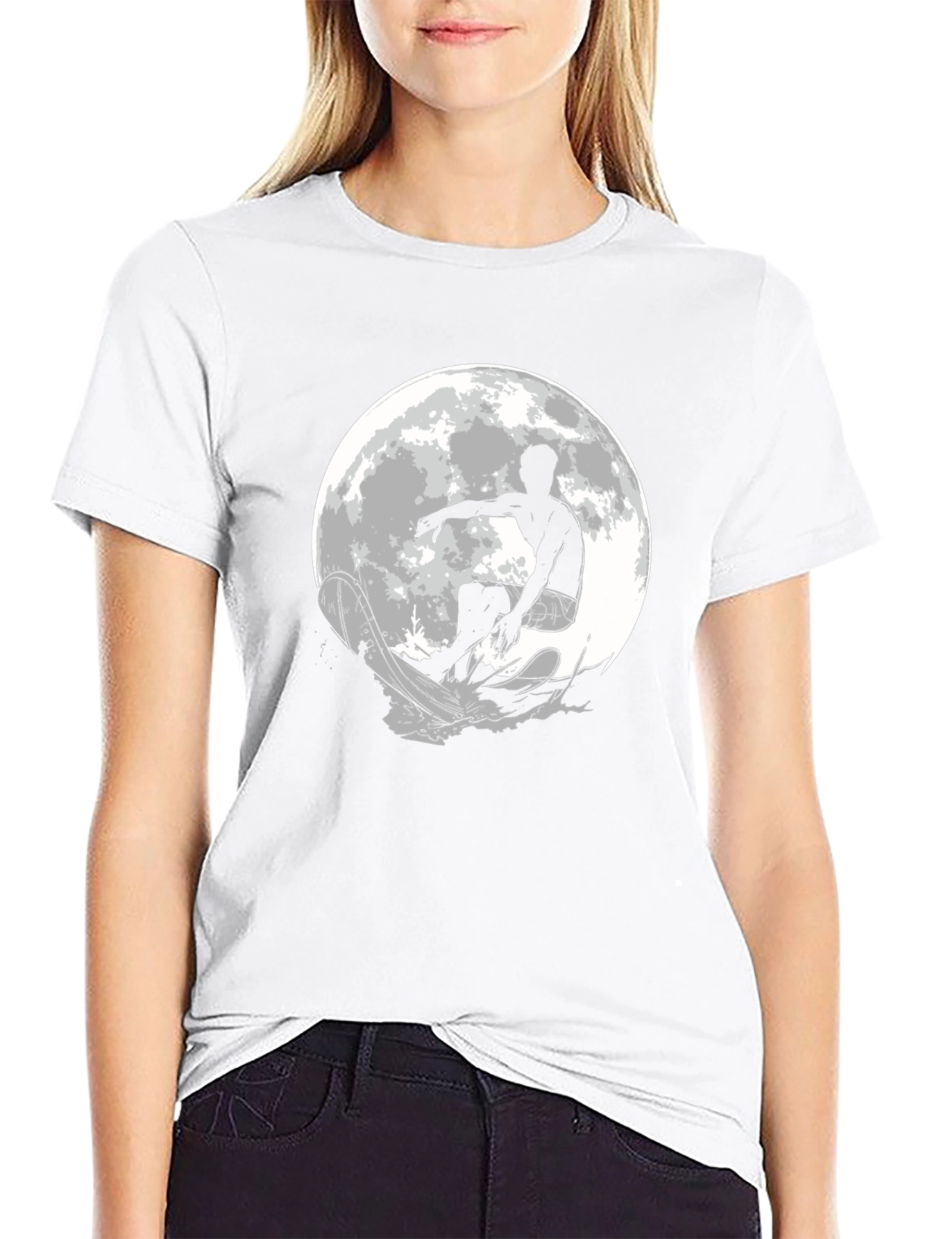 Surfer Moon Graphic T-Shirt - Cool Black Tee