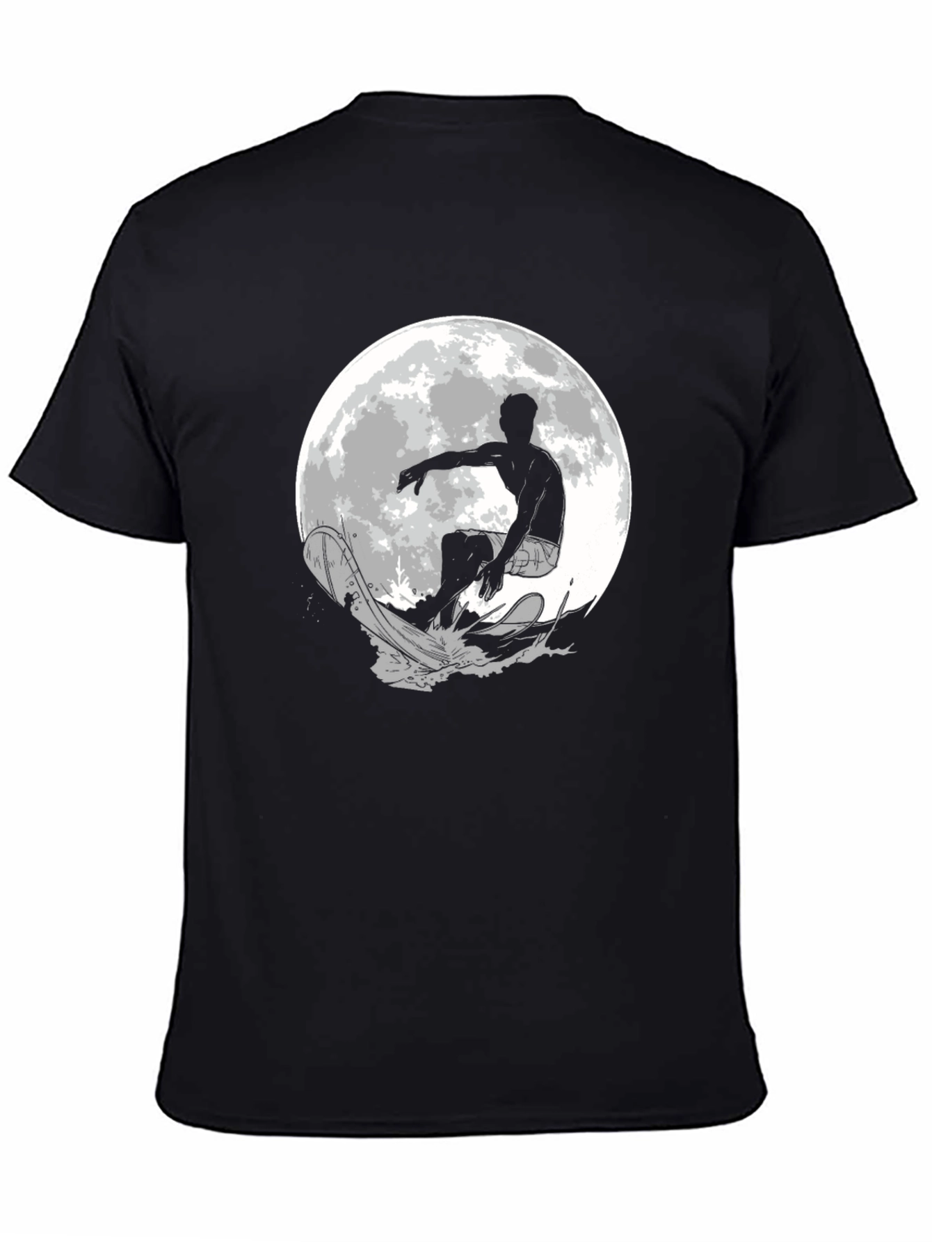 Surfer Moon Graphic T-Shirt - Cool Black Tee