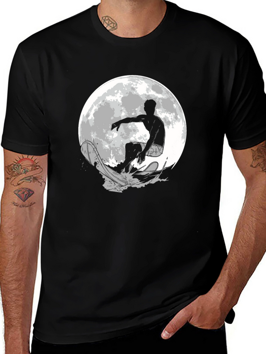 Surfer Moon Graphic T-Shirt - Cool Black Tee