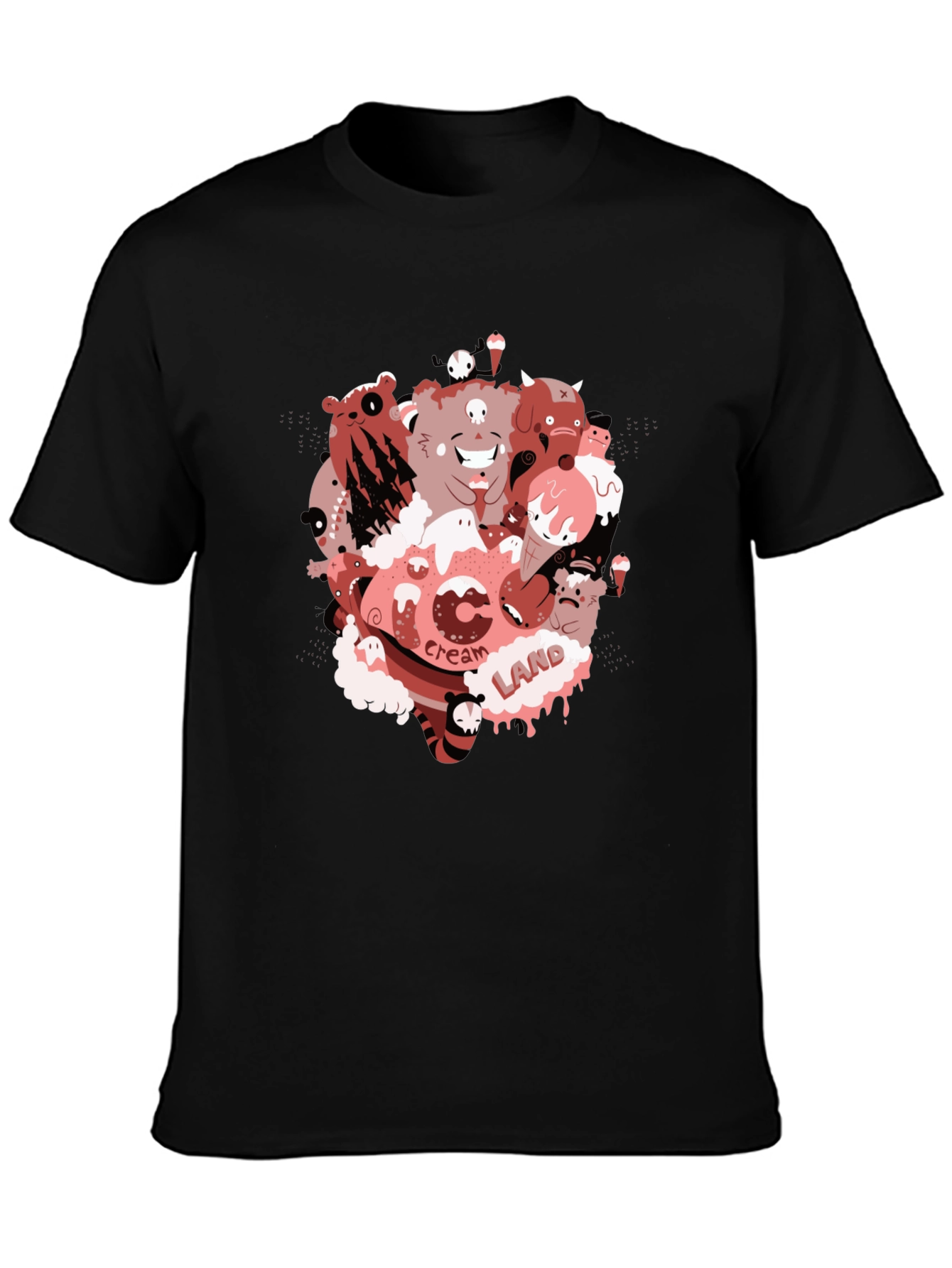 Cartoon Cream Land Graphic Black T-Shirt