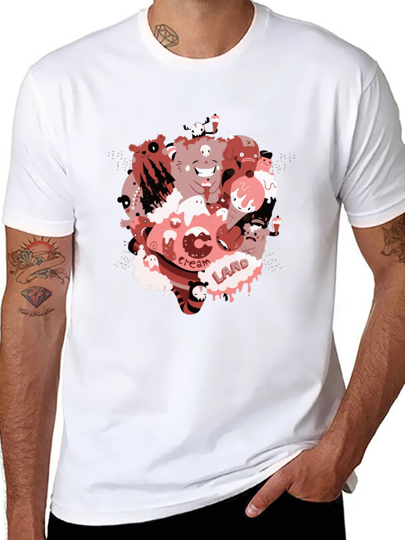 Cartoon Cream Land Graphic Black T-Shirt