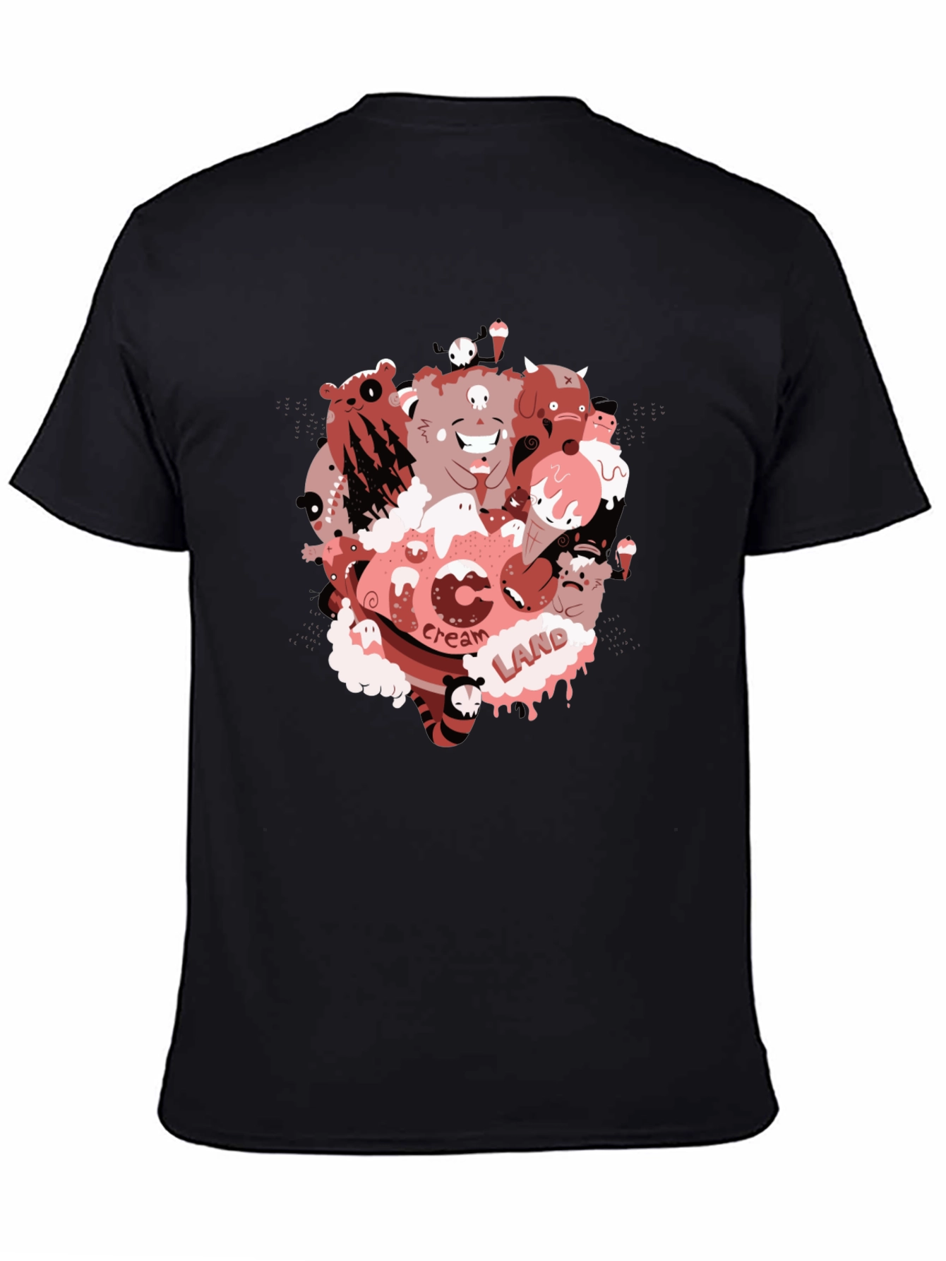 Cartoon Cream Land Graphic Black T-Shirt