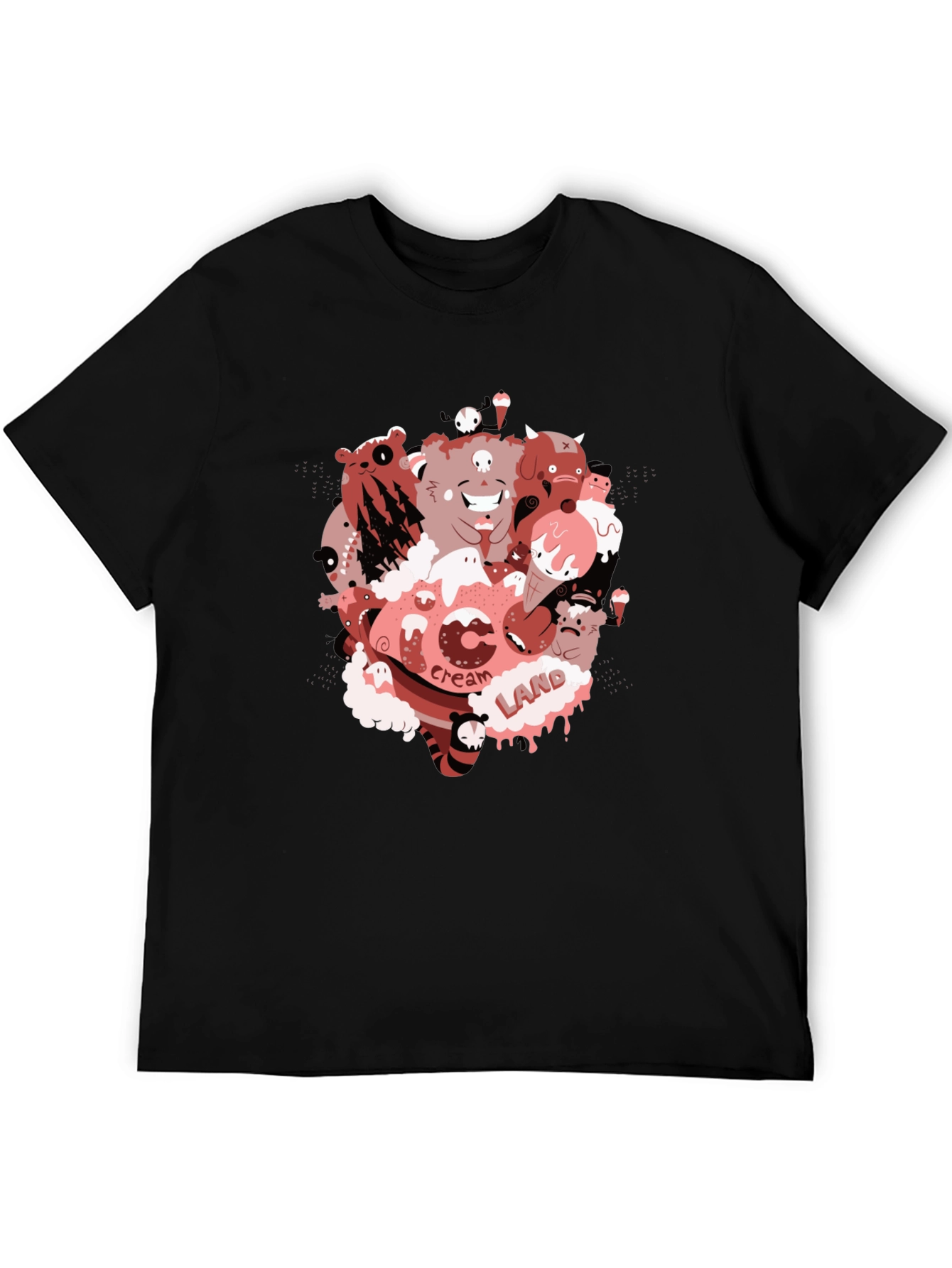 Cartoon Cream Land Graphic Black T-Shirt