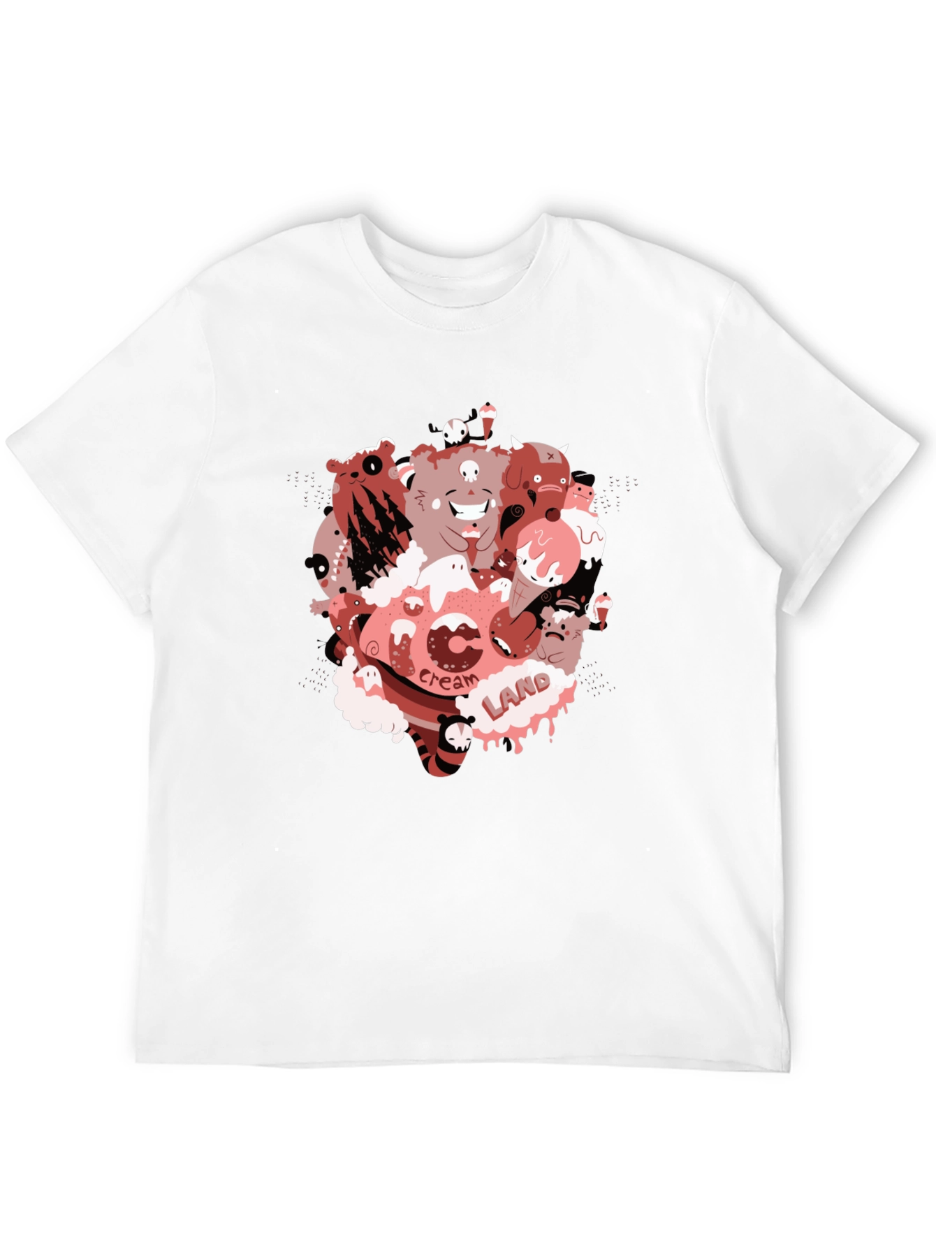 Cartoon Cream Land Graphic Black T-Shirt