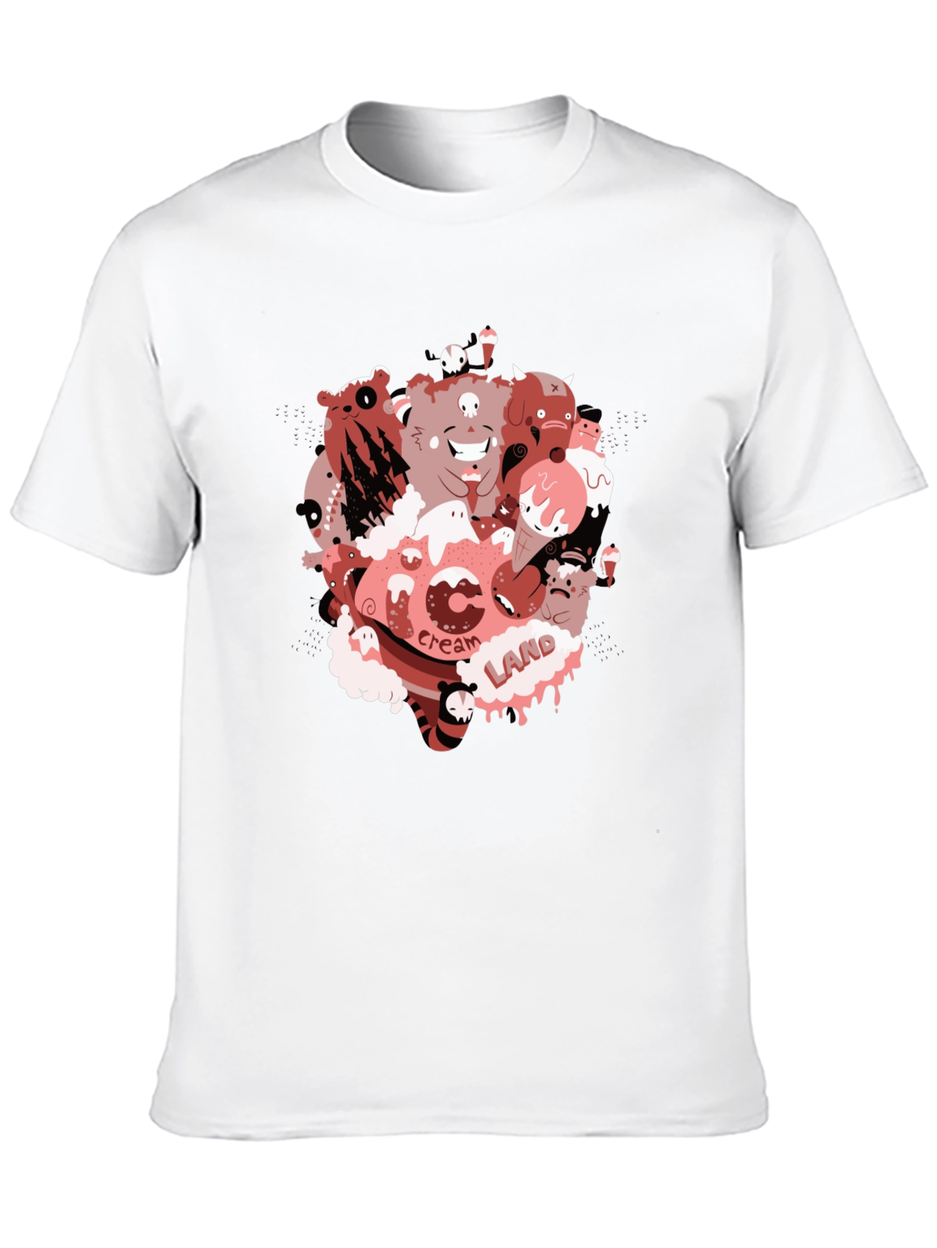 Cartoon Cream Land Graphic Black T-Shirt