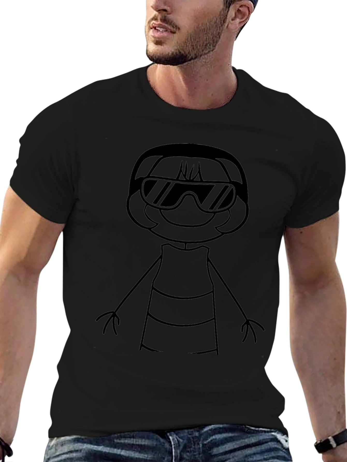 Cool Cartoon Character Black Graphic Tee